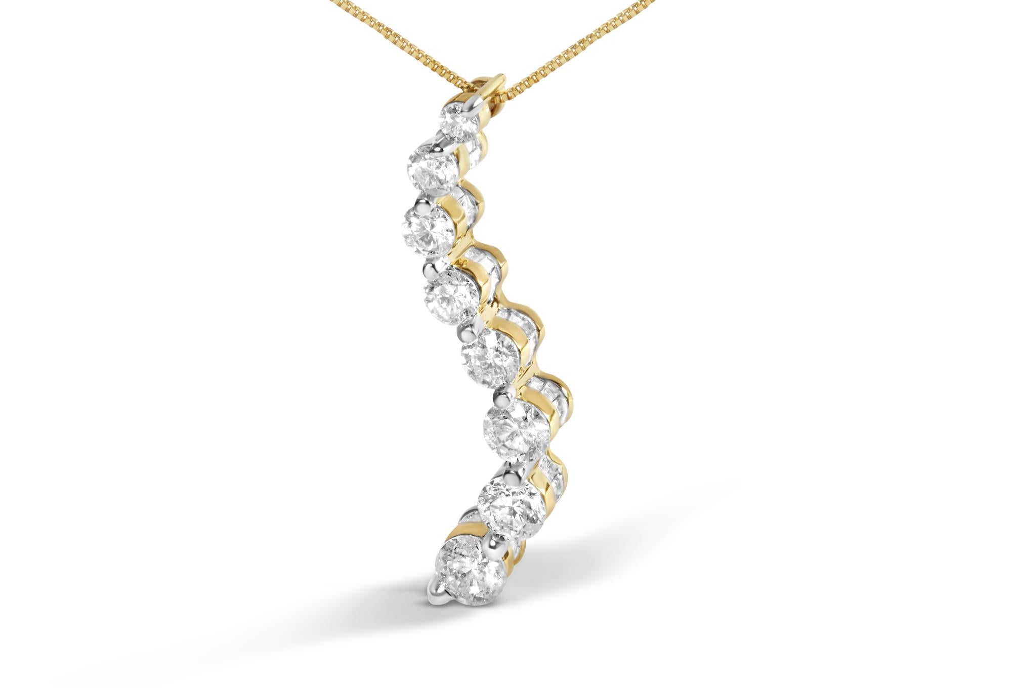 AGS Certified 14k Yellow Gold 3.0 Cttw Baguette and Brilliant Round-Cut Diamond Journey 18" Pendant Necklace (G-H Color, I1-I2 Clarity)-1