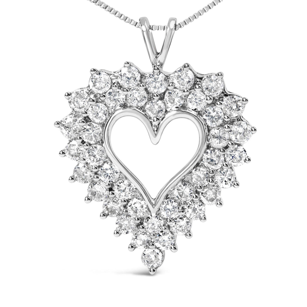 925 Sterling Silver 4.0 Cttw Diamond Two Row Open Heart 18" Pendant Necklace (I-J Color, I2-I3 Clarity)-1