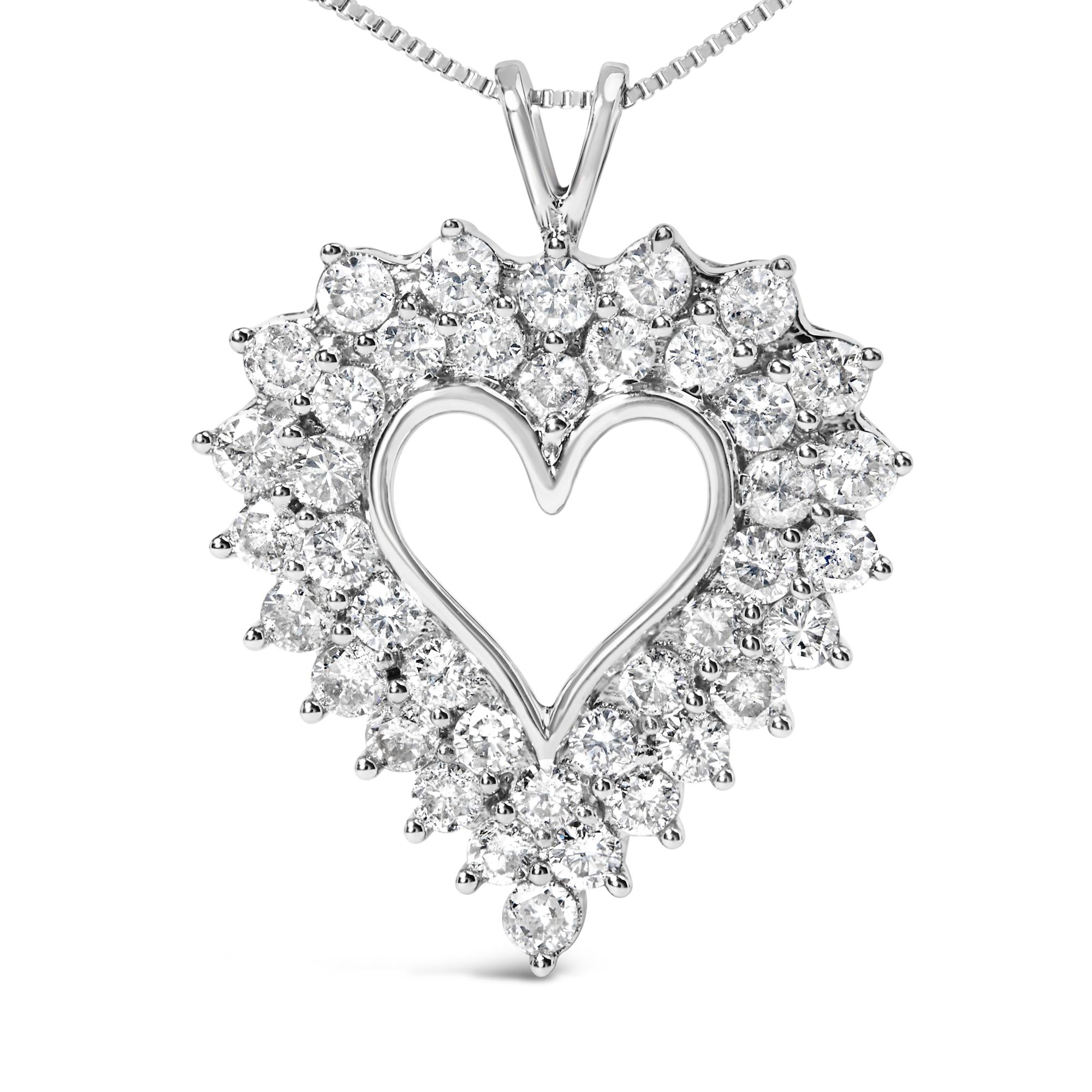 925 Sterling Silver 4.0 Cttw Diamond Two Row Open Heart 18" Pendant Necklace (I-J Color, I2-I3 Clarity)-1