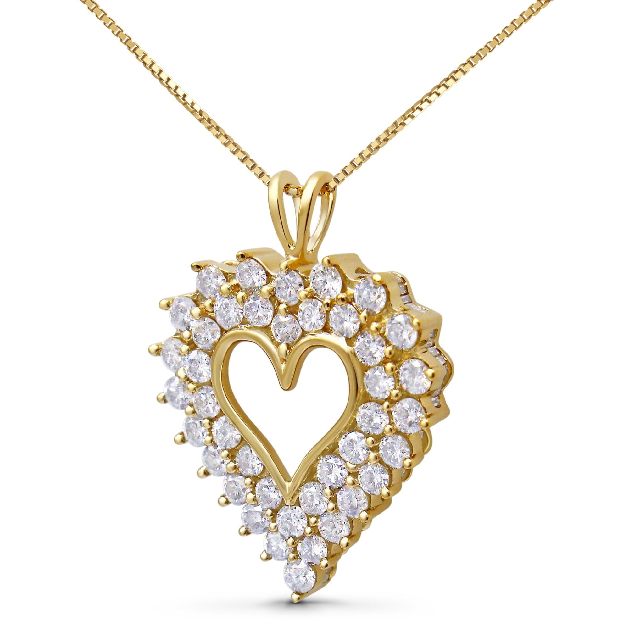 14K Yellow Gold Plated .925 Sterling Silver 4.0 Cttw Diamond Shadow Frame Heart 18" Pendant Necklace (J-K Color, I1-I2 Clarity)-1