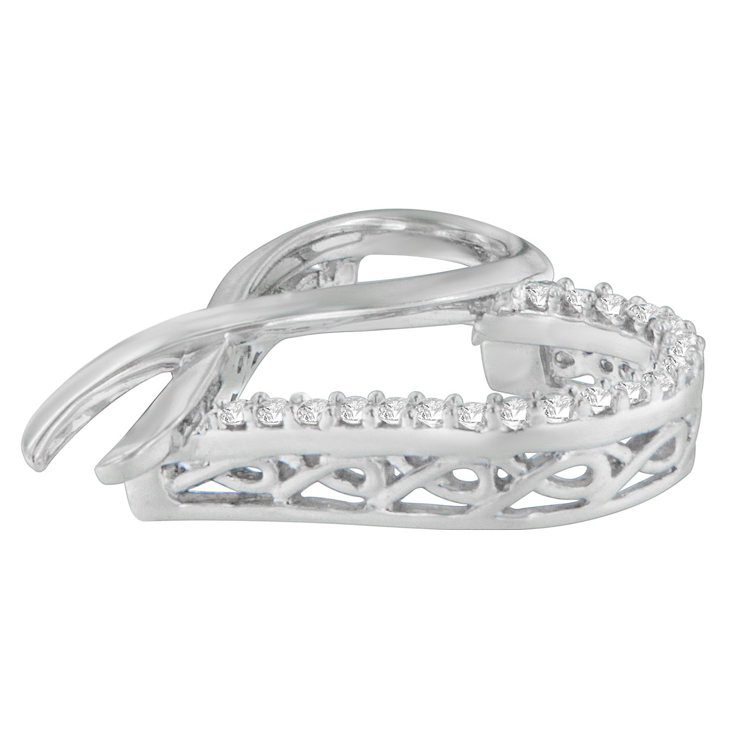 .925 Sterling Silver 1/4 cttw Round Cut Diamond Ribbon and Heart Accent Pendant Necklace (H-I, I2-I3)-1