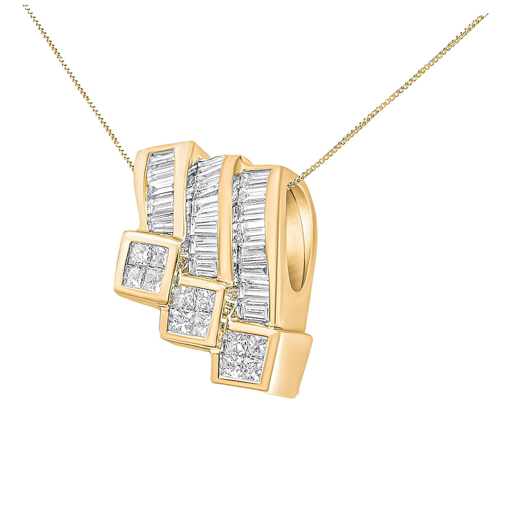 14K White Gold 1 1/2 Cttw Invisible Set Princess and Channel Set Baguette-cut Diamond Triple Curve Pendant Necklace (G-H Color, SI1-SI2 Clarity) - NO CHAIN INCLUDED-3