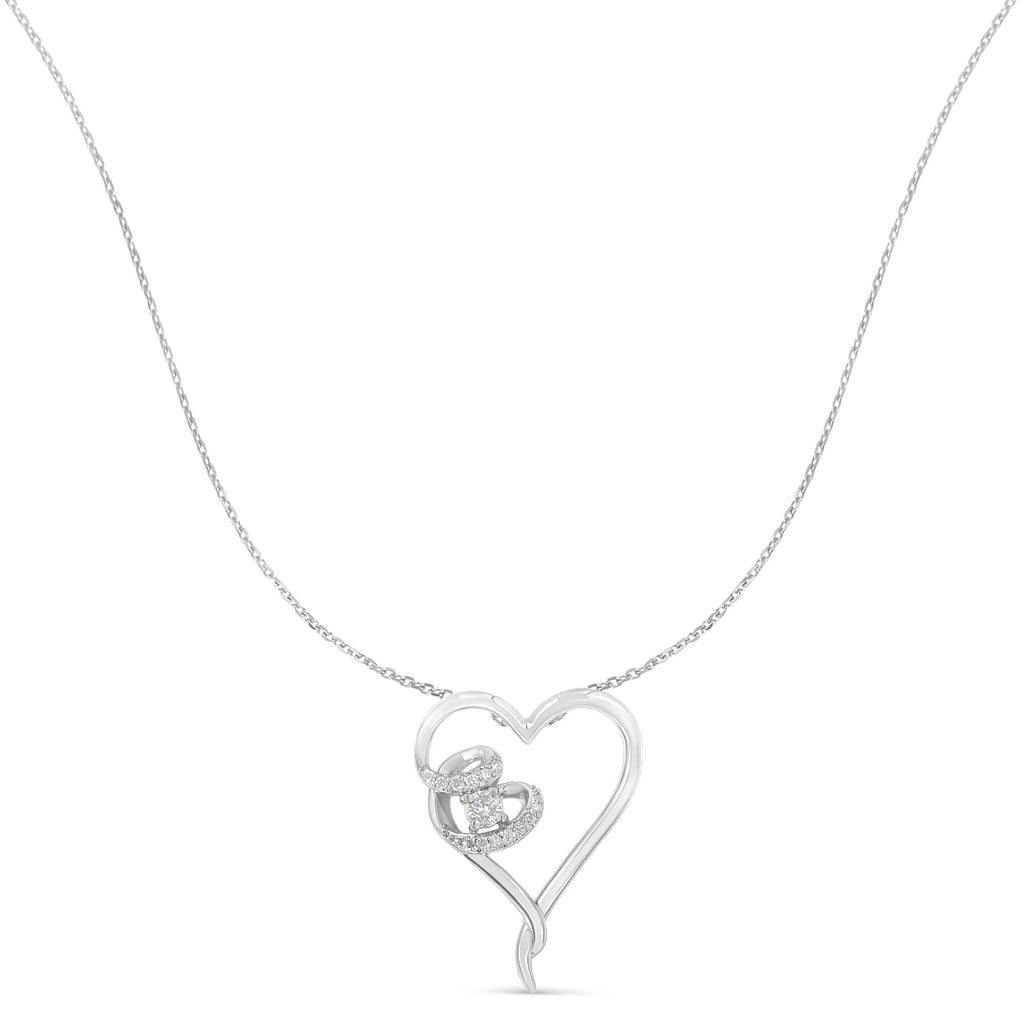 .925 Sterling Silver 1/10 cttw Diamond Heart Pendant Necklace (H-I, I1-I2)-1