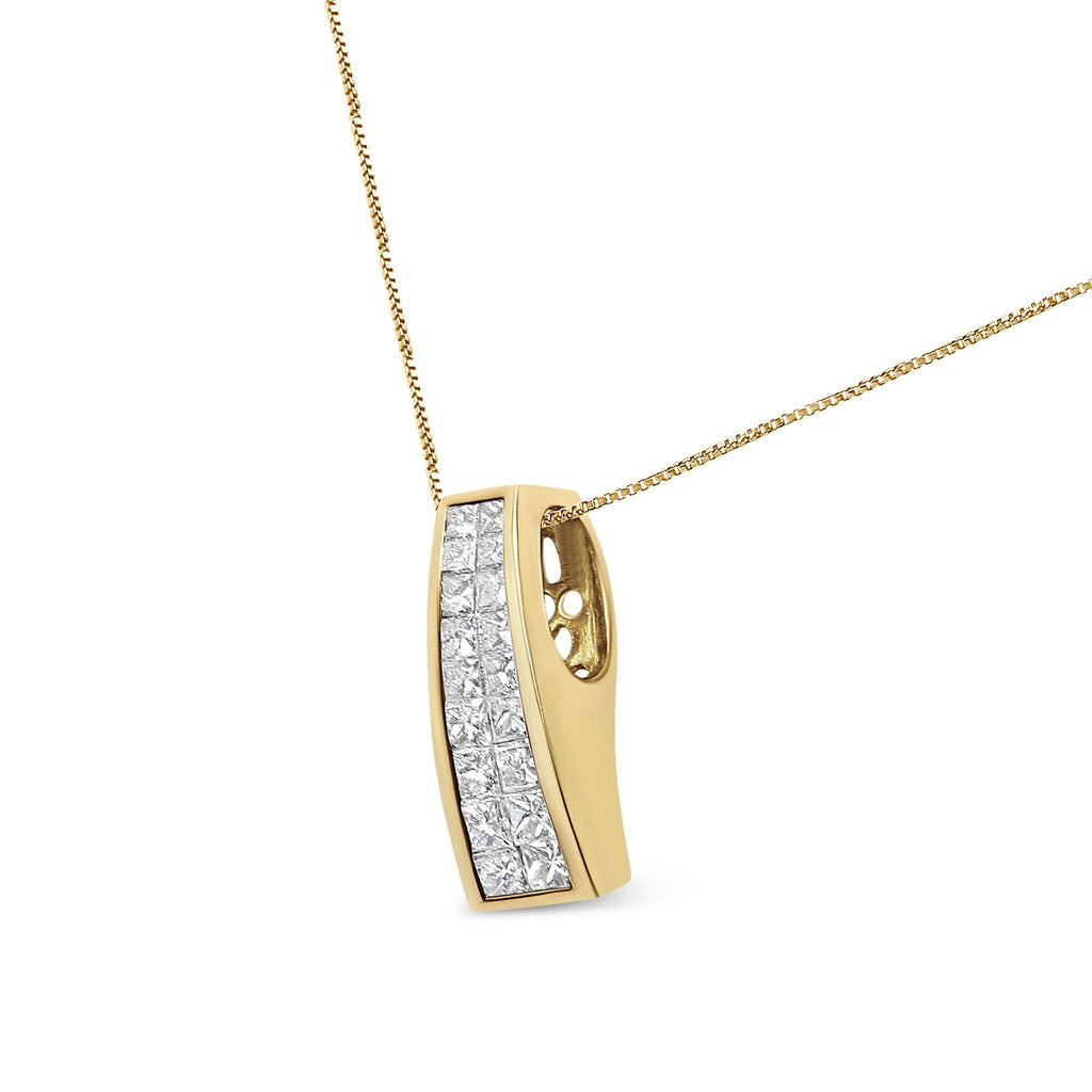 14K Yellow Gold 1 1/2 cttw Princess Cut Diamond Greek Column Pendant Necklace (G-H, VS1-VS2)-1