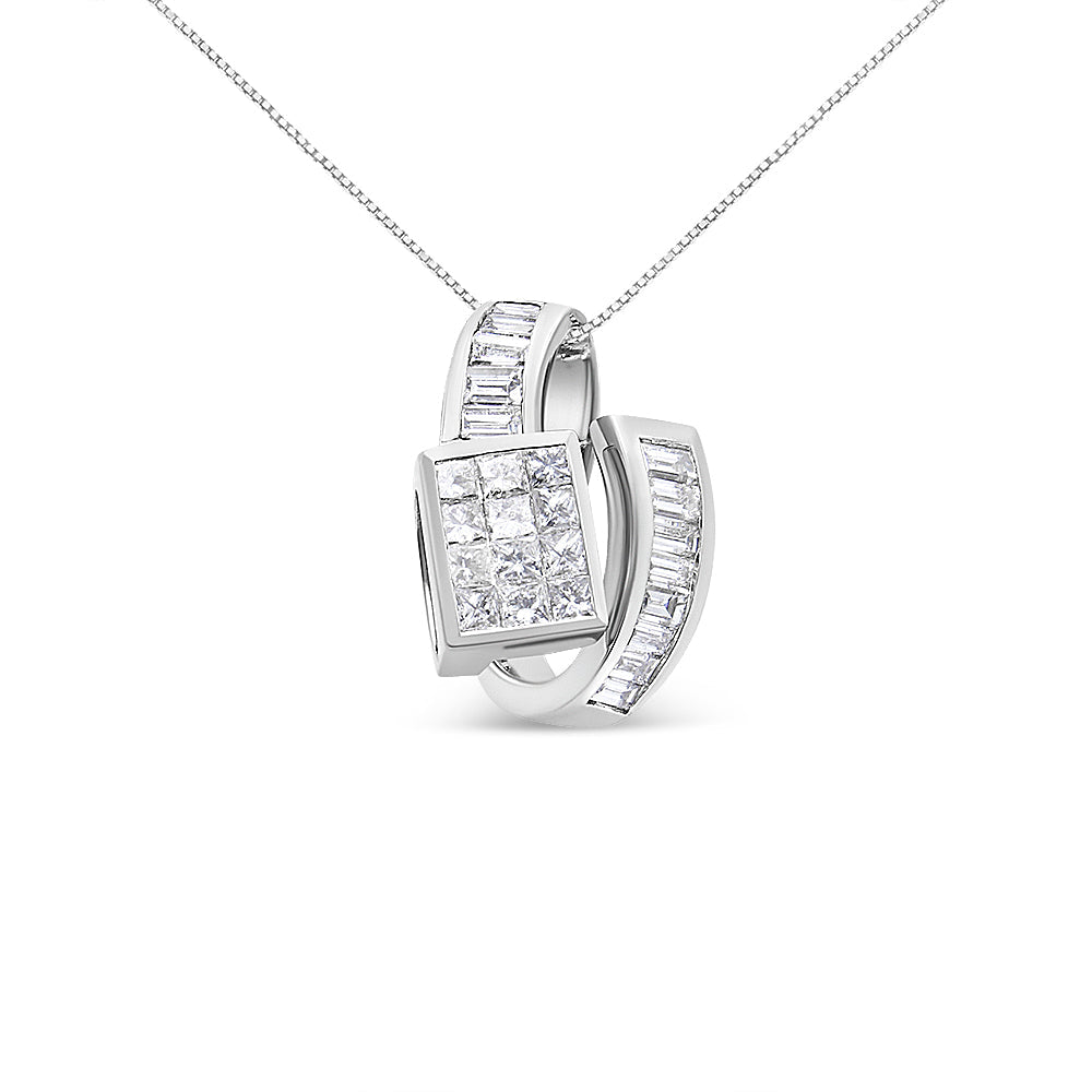 14K White Gold 2 cttw Princess and Baguette Cut Diamond Double Loop Pendant Necklace (G-H, VS1-VS2)-1