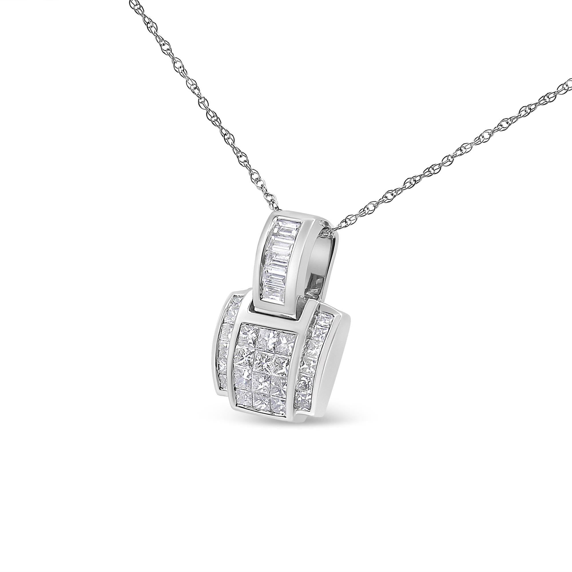 14K White Gold 2 1/5 Cttw Princess Cut Composite Diamond Pendant with Diamond Bale Pendant Necklace (H-I Color,SI1-SI2 Clarity) - NO CHAIN INCLUDED-1