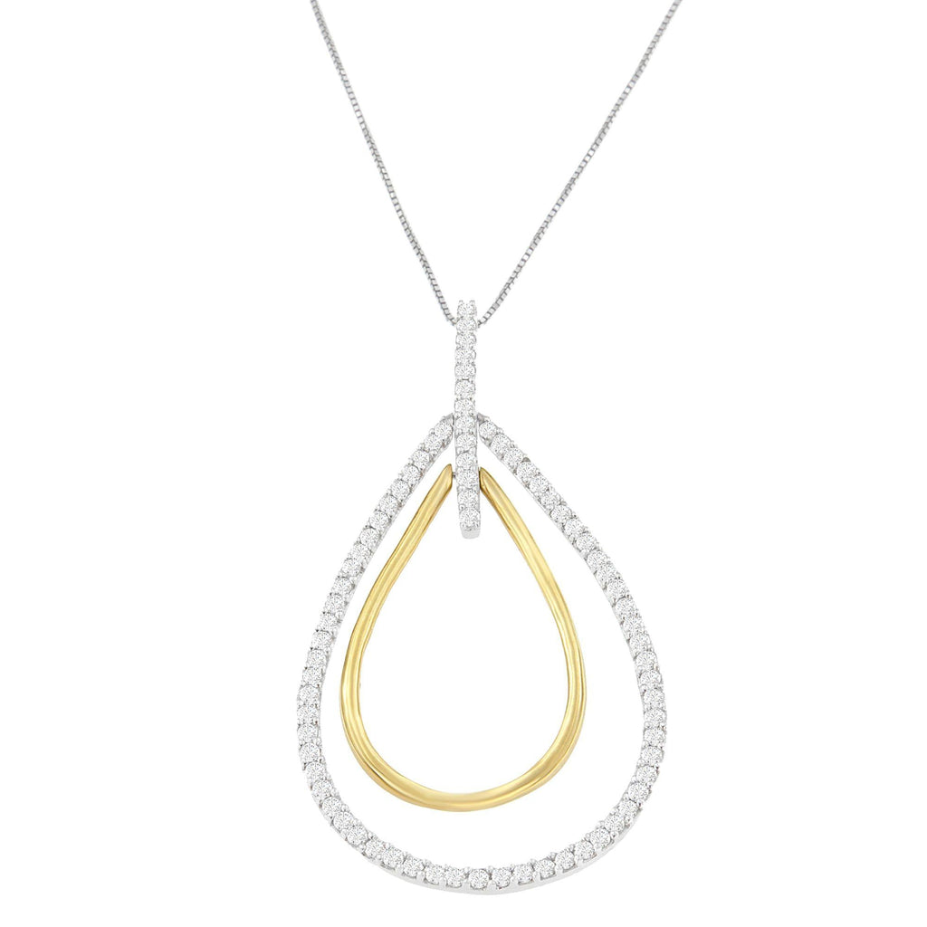 14K Two-Tone Gold Round Cut Diamond Double Burst Pendant Necklace (1.00 cttw, H-I Color, SI2-I1 Clarity)-1
