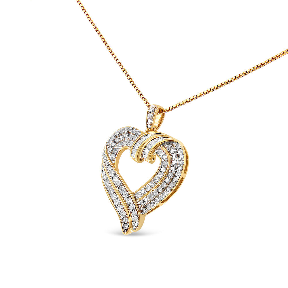 .925 Sterling Silver 1.00 Cttw Baguette Diamond Composite Open Heart 18" Inch Pendant Necklace (I-J Color, I1-I2 Clarity)-3