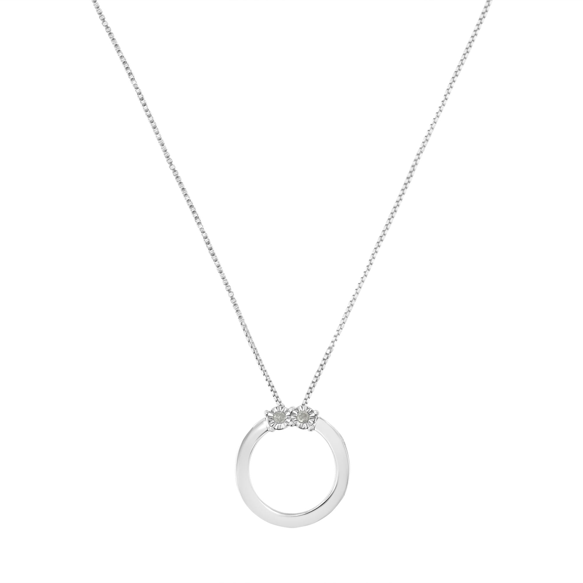 .925 Sterling Silver 1/10 Cttw Diamond Miracle-Set 2 Stone 'Together Forever' Open Circle 18" Box Chain Pendant Necklace (I-J Color, I2-I3 Clarity)-1