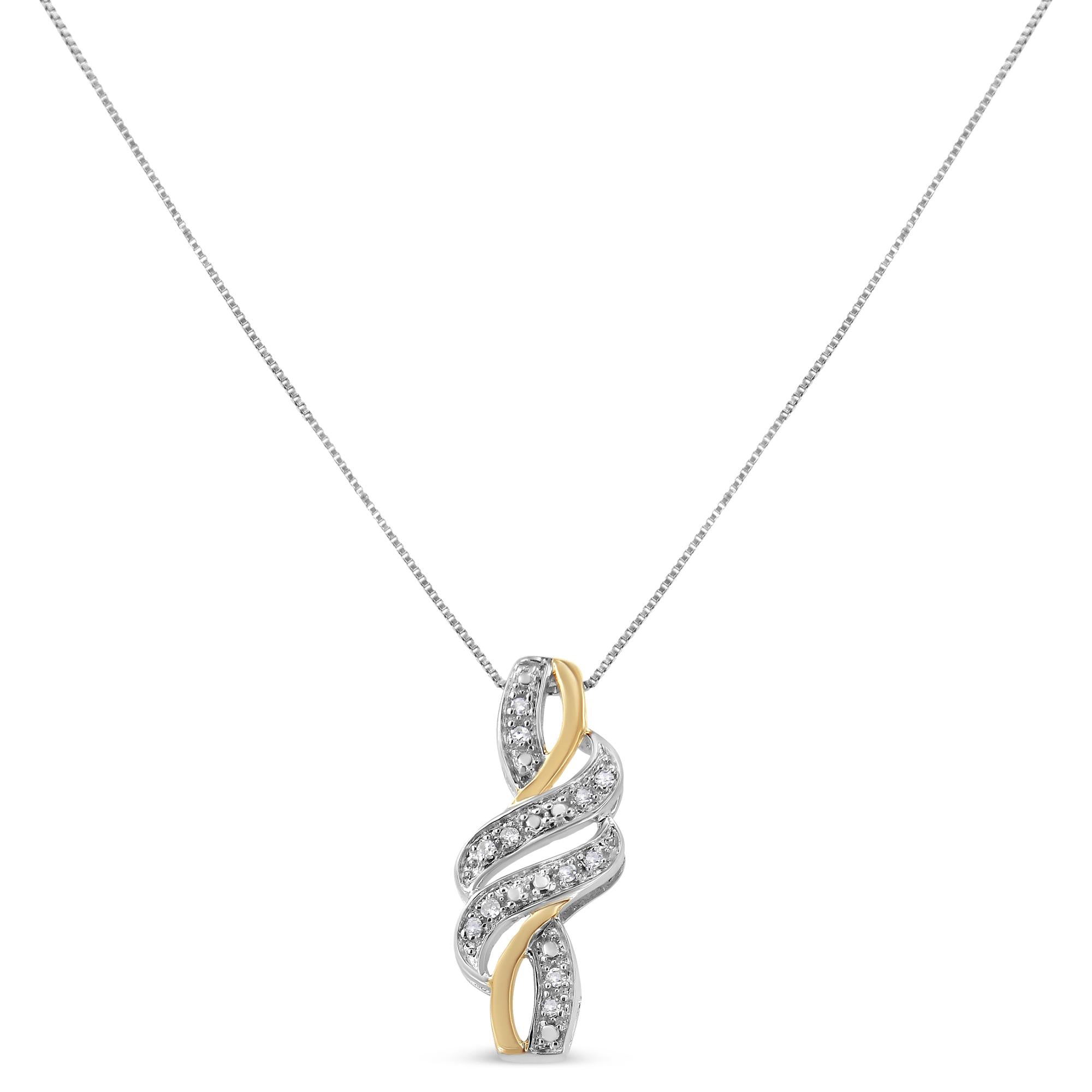 10K Yellow Gold Plated .925 Sterling Silver 1/20 cttw Round Cut Diamond Swirl Pendant Necklace (H-I Color, I2-I3 Clarity)-1