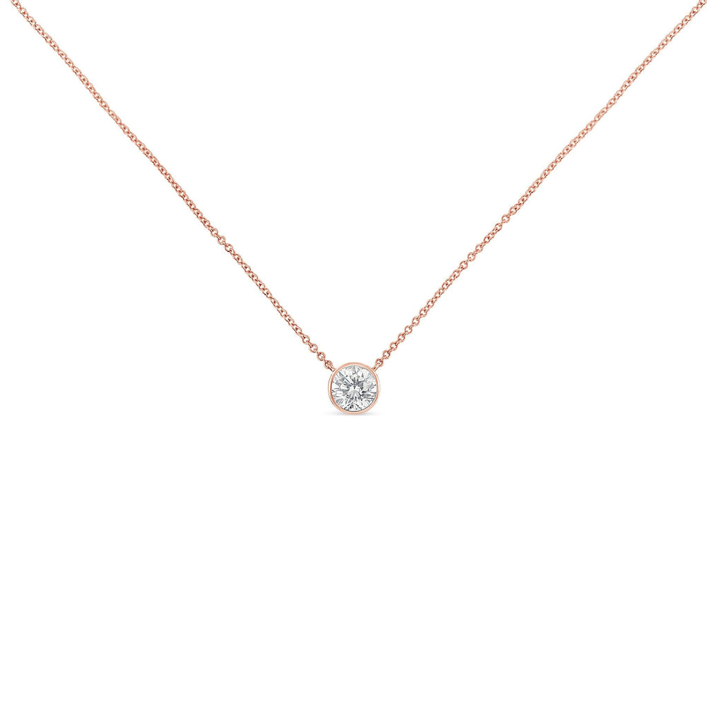 10K Rose Gold 1/5 Carat Round Brilliant-Cut Diamond Modern Bezel-Set Solitaire 16"-18" Pendant Necklace (H-I Color, SI2-I1 Clarity)-1
