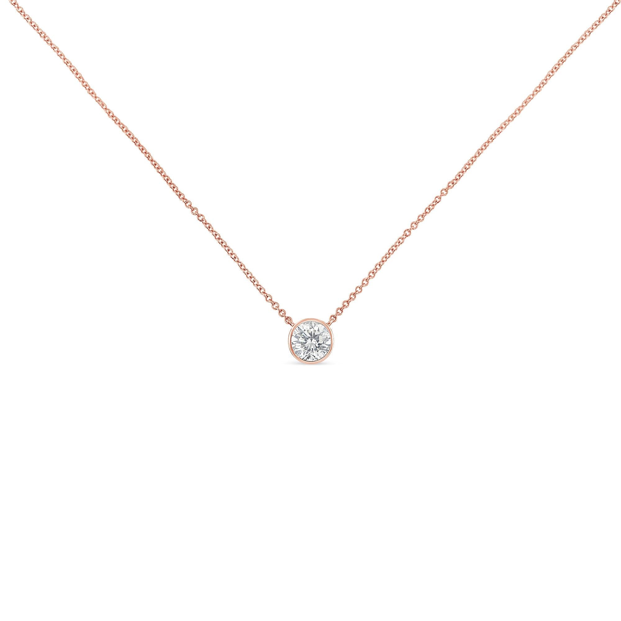 10K Rose Gold 1/2 Carat Round Brilliant-Cut Diamond Modern Bezel-Set Solitaire 16"-18" Pendant Necklace (H-I Color, SI2-I1 Clarity)-1