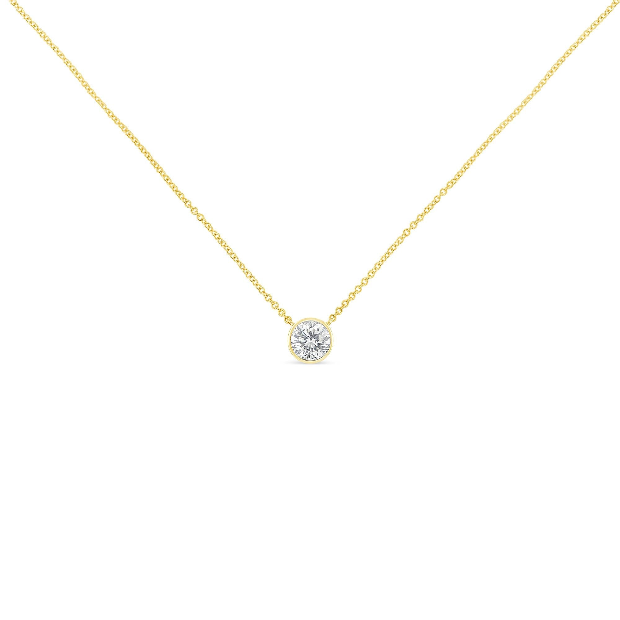 10K Yellow Gold 1/2 Carat Round Brilliant-Cut Diamond Modern Bezel-Set Solitaire 16"-18" Pendant Necklace (H-I Color, SI2-I1 Clarity)-1