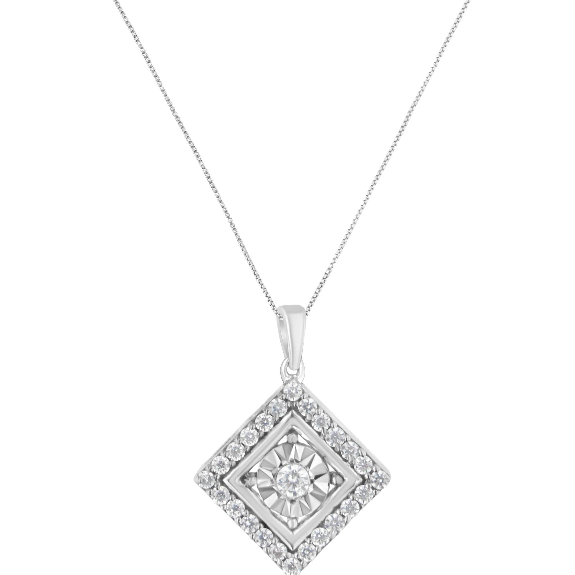 10KT White Gold 1/2 cttw Diamond Square Pendant Necklace (I-J Color, I2-I3 Clarity)-1