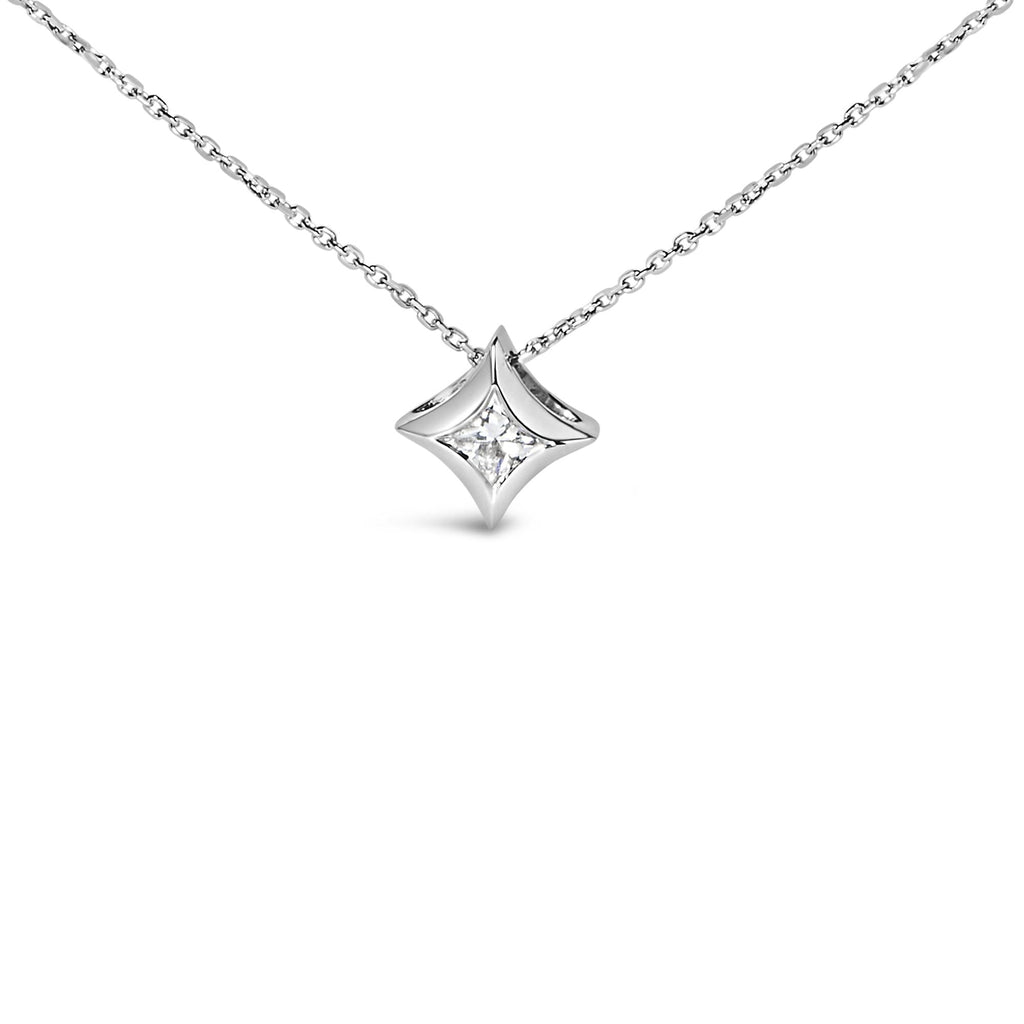 10K Gold 1/10 Cttw Bezel Set Solitaire Princess Cut Diamond Kite Shaped Pendent Necklace - 18" Inches-2