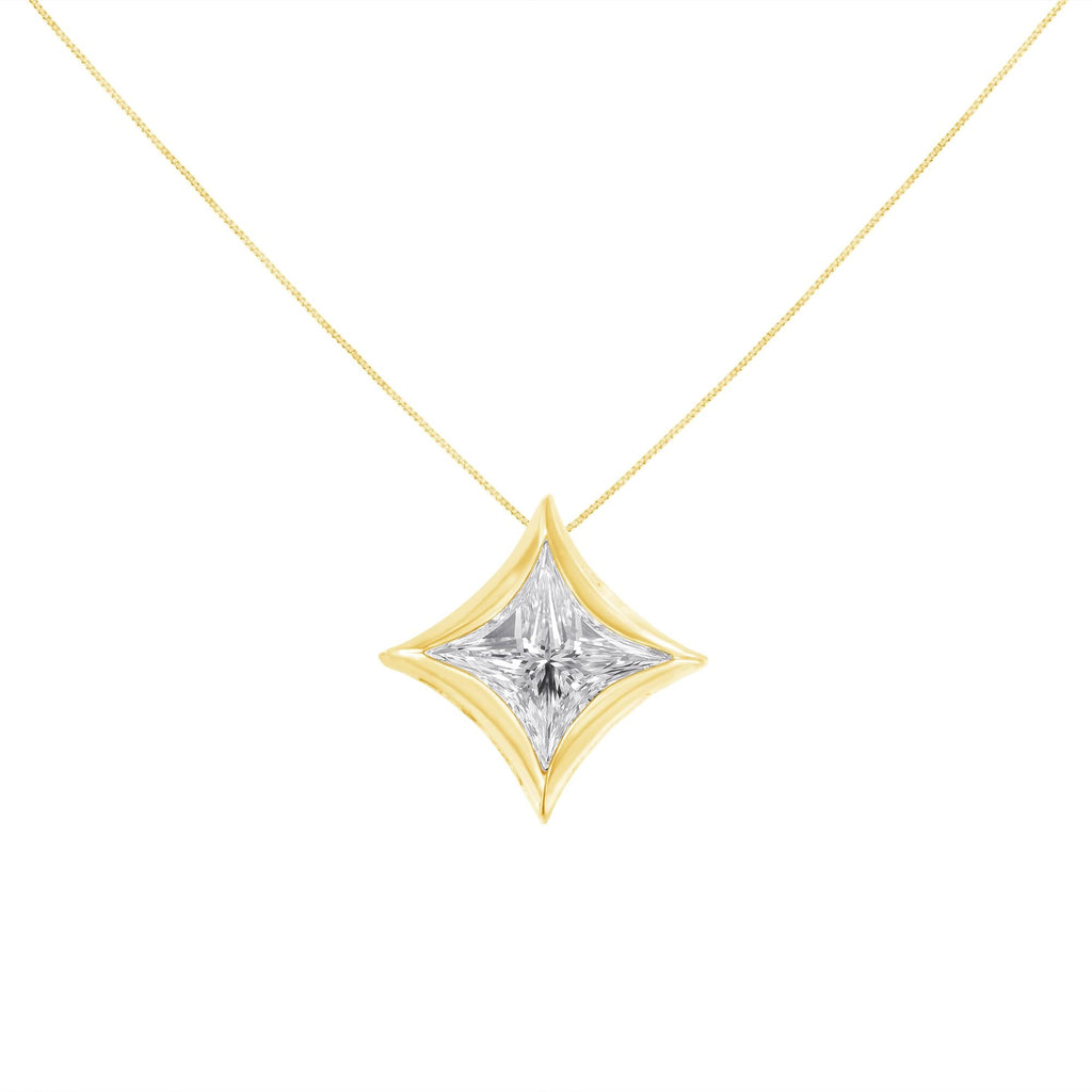 10K Gold 1/10 Cttw Bezel Set Solitaire Princess Cut Diamond Kite Shaped Pendent Necklace - 18" Inches-3