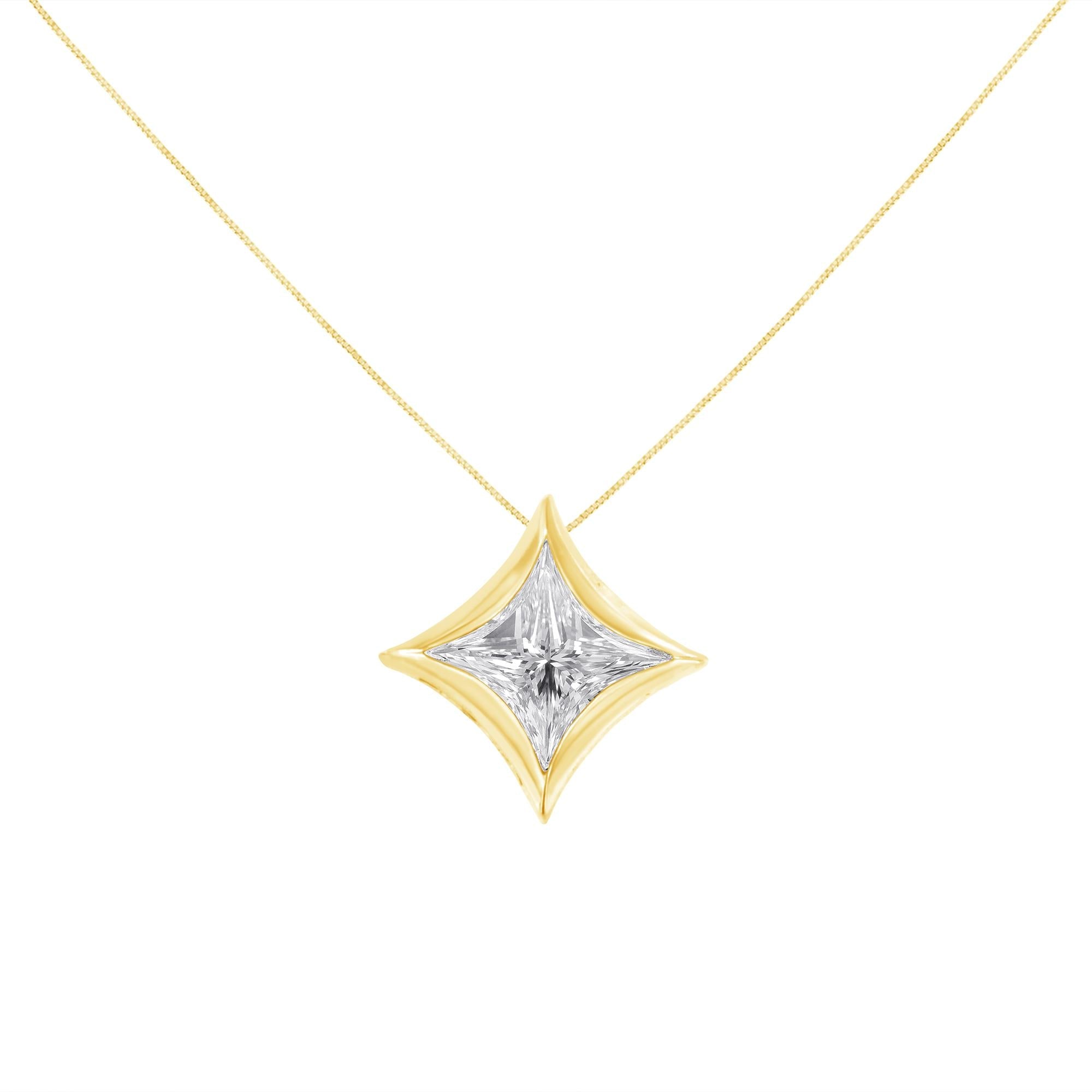 10K Gold 1/10 Cttw Bezel Set Solitaire Princess Cut Diamond Kite Shaped Pendent Necklace - 18" Inches-3