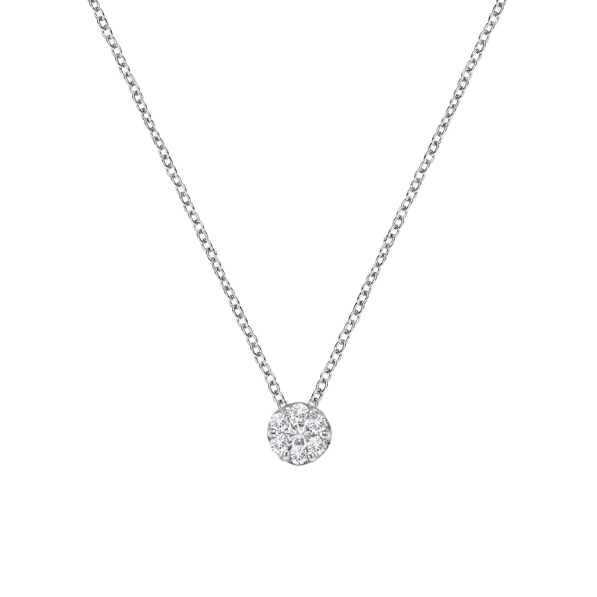 14K White Gold 1/4 Cttw Shared Prong Set Round-Ct Diamond 7 Stone Floral Cluster 18" Pendant Necklace (H-I Color, SI2-I1 Clarity)-1
