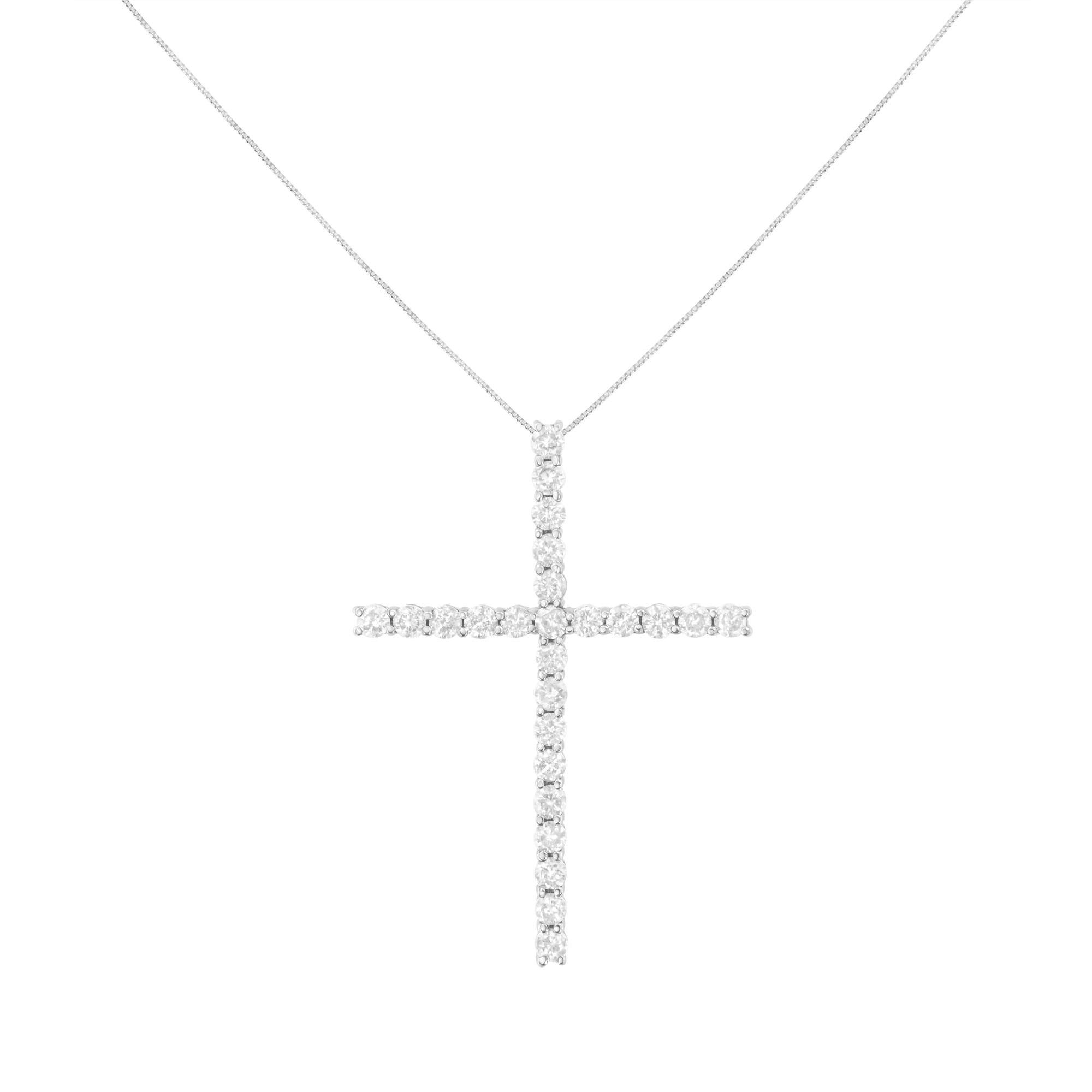 .925 Sterling Silver 3.0 Cttw Round Shape Diamond 1-1/2" Cross Pendant with Box Chain Necklace (J-K Color, I2-I3 Clarity) - 18"-2