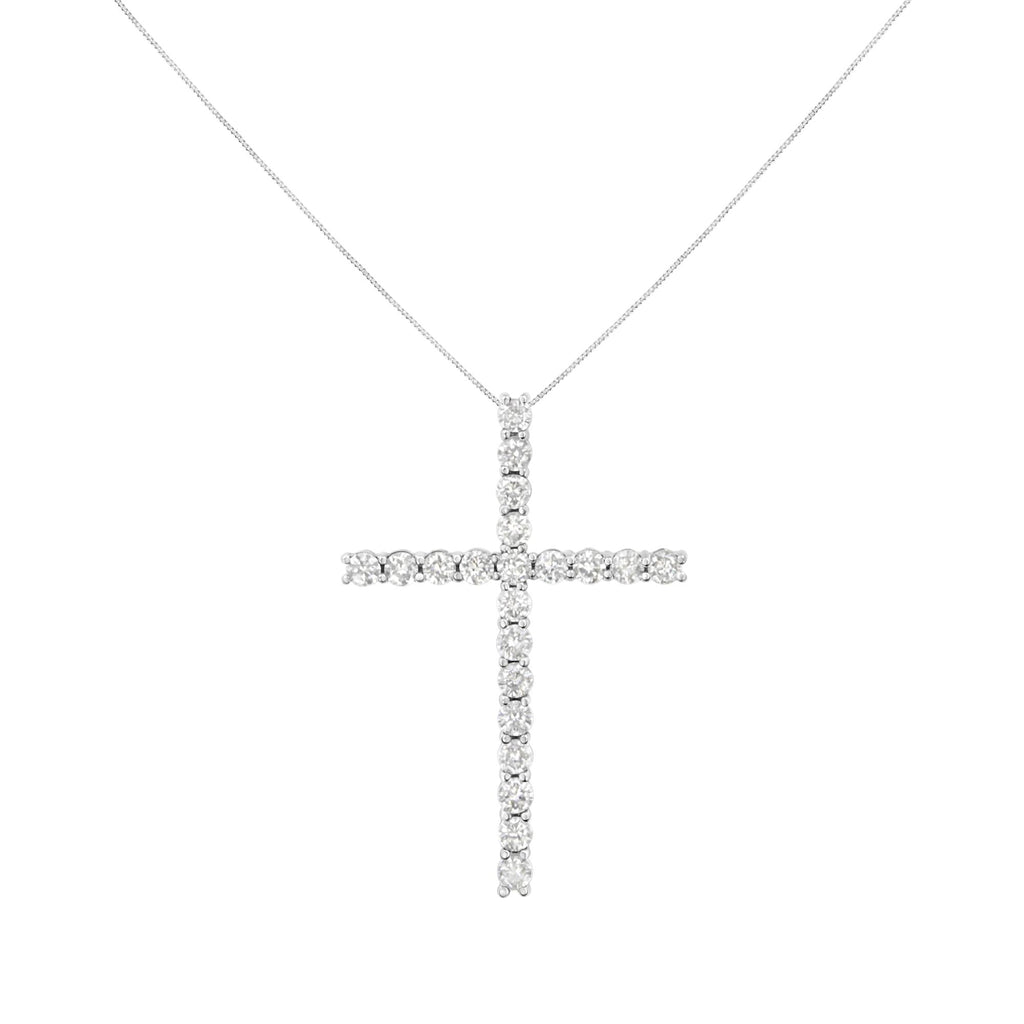 .925 Sterling Silver 4.0 Cttw Diamond 2-1/4" Cross Pendant with Box Chain Necklace (I-J Color, I1-I2 Clarity) - 18"-1