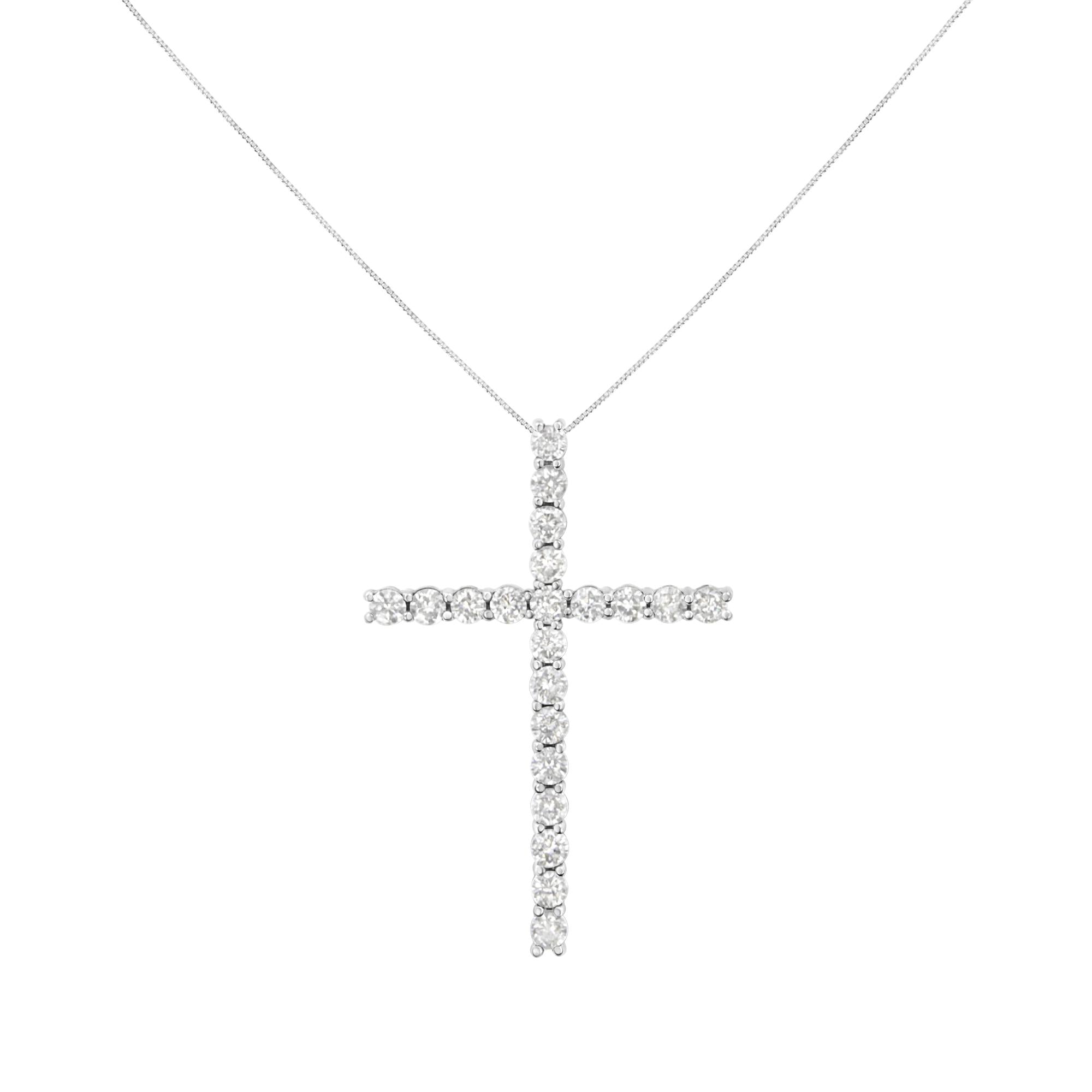 .925 Sterling Silver 4.0 Cttw Diamond 2-1/4" Cross Pendant with Box Chain Necklace (I-J Color, I1-I2 Clarity) - 18"-1