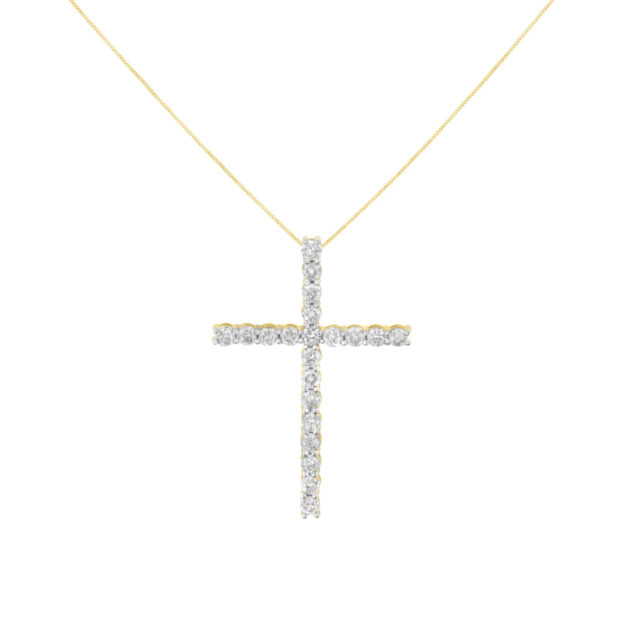 10K Yellow Gold Plated .925 Sterling Silver 4.0 Cttw Round Cut Diamond Cross Pendant Necklace (J-K Color, I1-I2 Clarity) - 18"-1