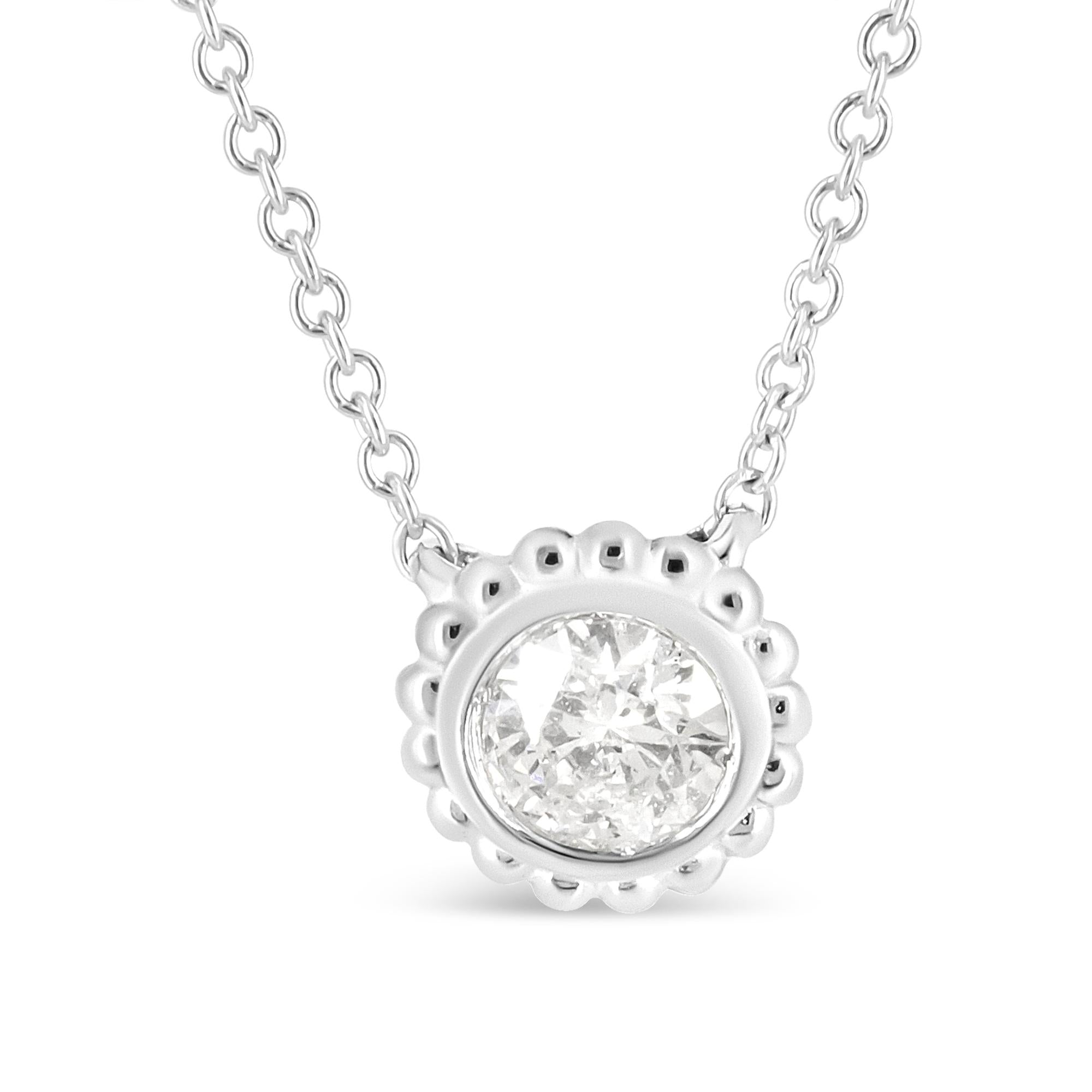 10K White Gold 1/2 Cttw Bezel Set Round Diamond Sunflower Finish 18" Pendant Necklace (I-J Color, I1-I2 Clarity)-1