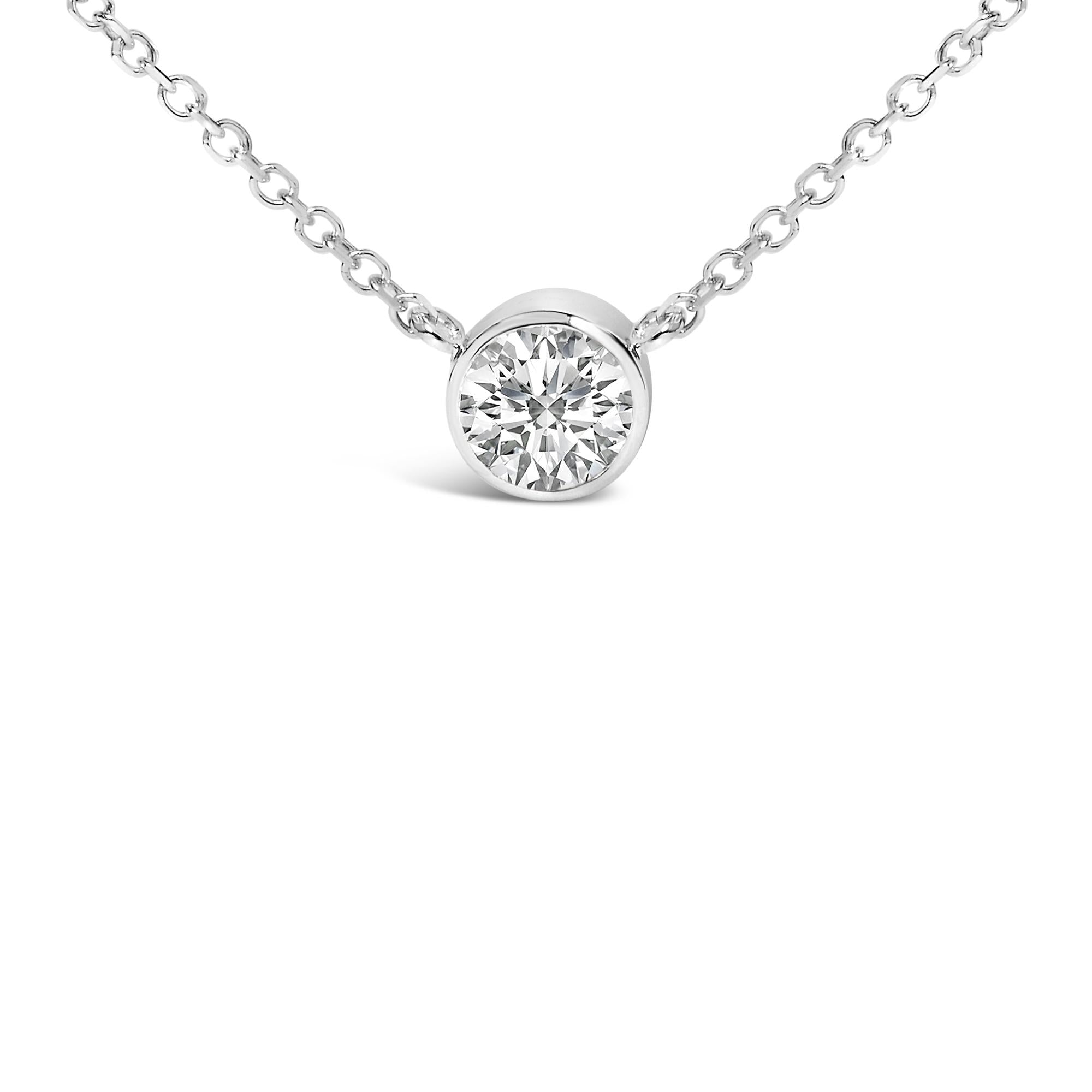 14K White Gold 1.00 Cttw Bezel Set Round Lab-Grown Diamond Solitaire 18" Pendant Necklace (F-G Color, VS1-VS2 Clarity)-1