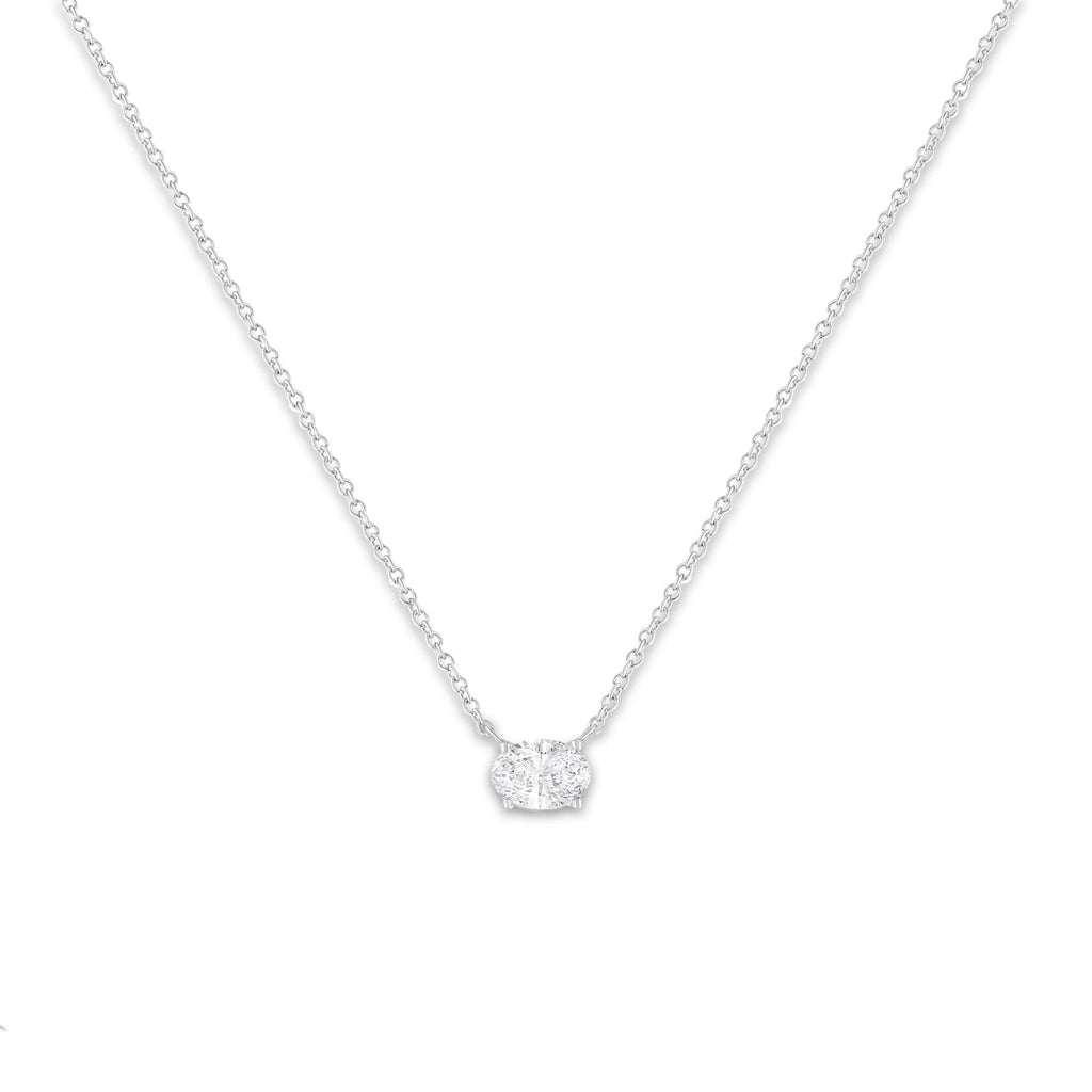 IGI Certified 14k White Gold 1/2 cttw Lab Grown Oval Shape Solitaire Diamond East West 18" Pendant Necklace (E-F Color, VS1-VS2 Clarity)-1