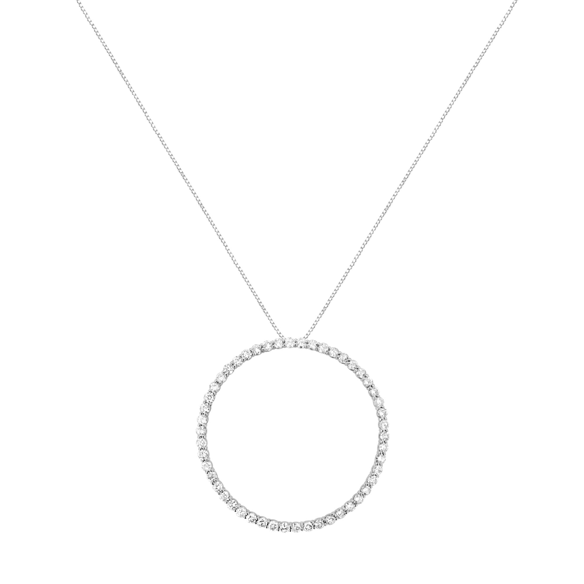 .925 Sterling Silver 4 cttw Prong Set, Round-Cut Diamond Open Circle Hoop 18" Pendant Necklace (J-K Color, I1-I2 Clarity)-1