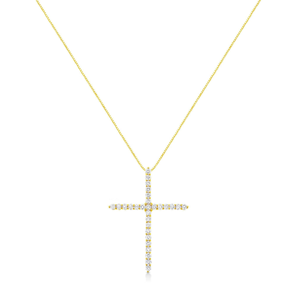 10K Yellow Gold Plated .925 Sterling Silver 3.0 Cttw Prong-Set Round Brilliant Cut Diamond Cross 18" Pendant Necklace (J-K Color, I1-I2 Clarity)-1