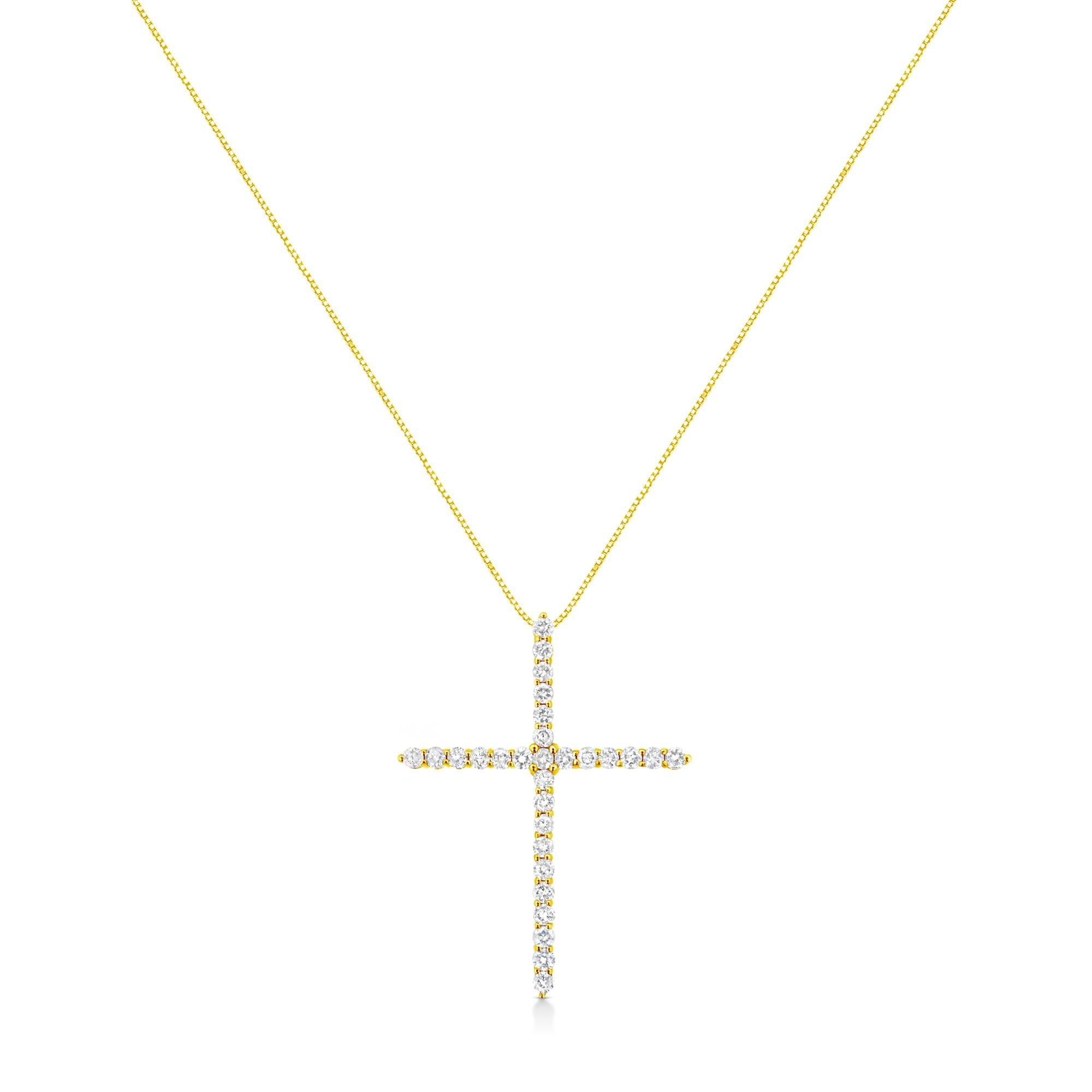 10K Yellow Gold 3.00 cttw Round-Cut Diamond Cross 18" Pendant Necklace (J-K Color, I1-I2 Clarity)-1