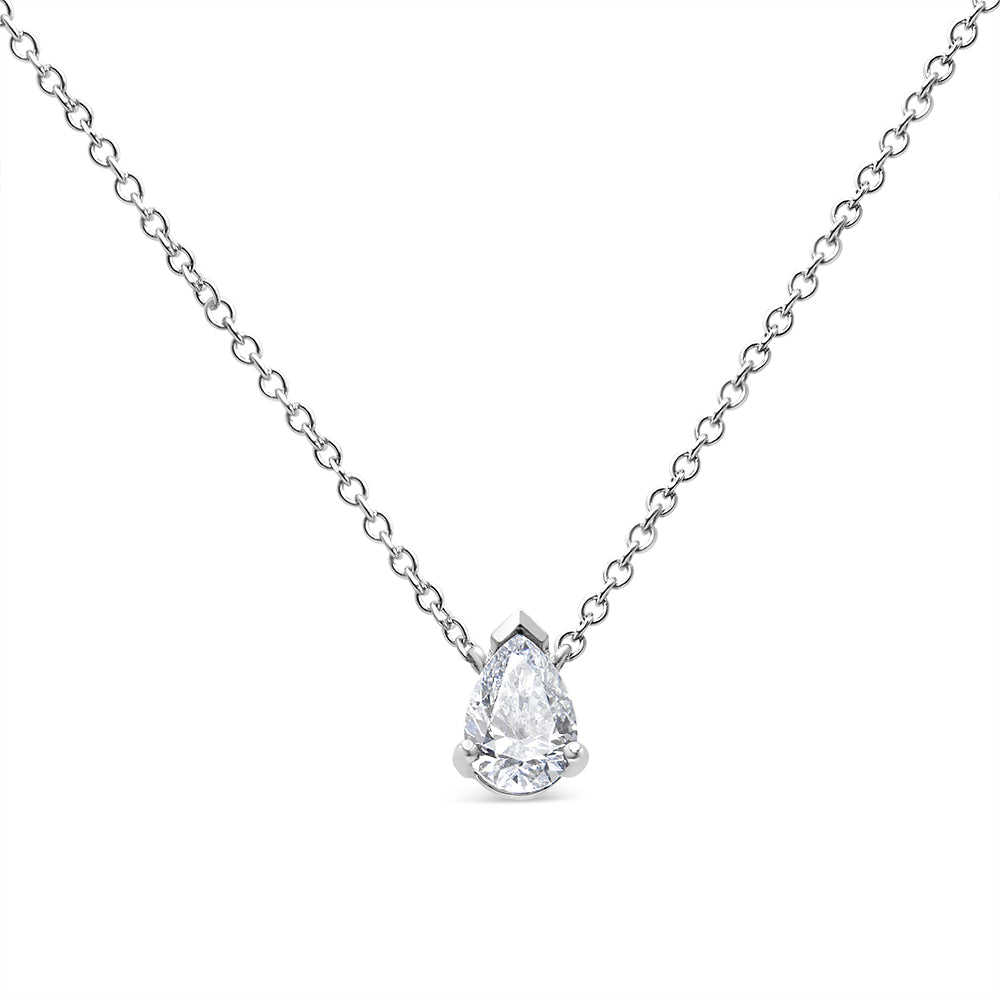 AGS Certified 14K White Gold 1/2 Cttw Diamond Pear 18" Pendant Necklace (H-I Color, VS2-SI1 Clarity)-1