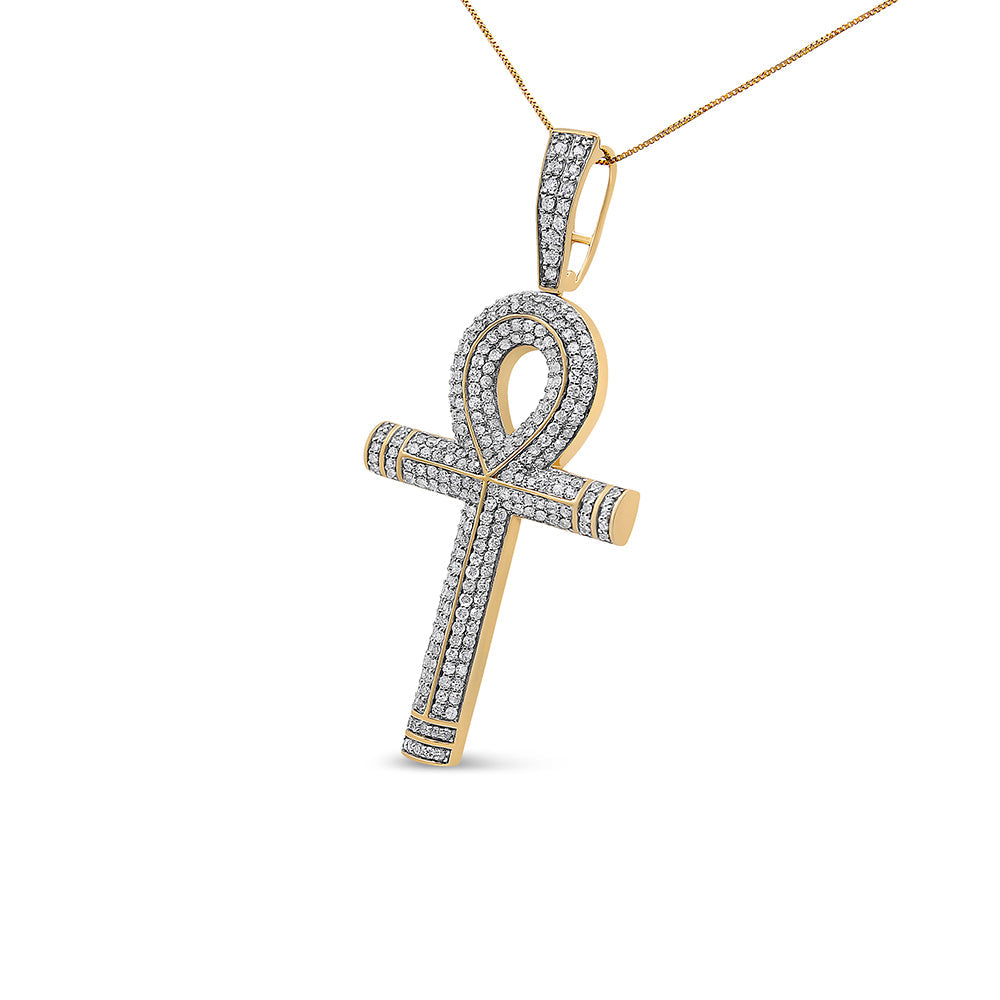 10K Yellow Gold 1 7/8 Cttw Round Diamond Ankh Cross Pendant Necklace for Men (H-I Color, SI1-SI2 Clarity) - NO CHAIN INCLUDED-1