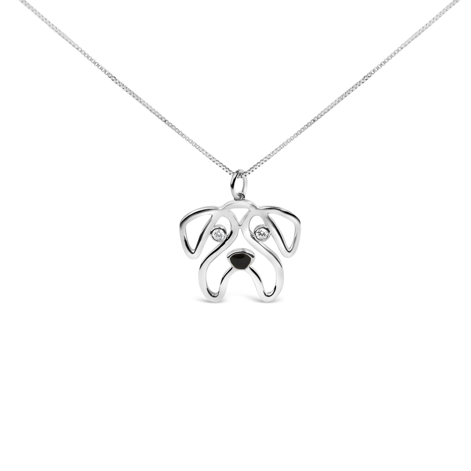 .925 Sterling Silver Diamond Accent Pug Dog Pendant Necklace (I-J Color, I2-I3 Clarity) - 18" Inches-1