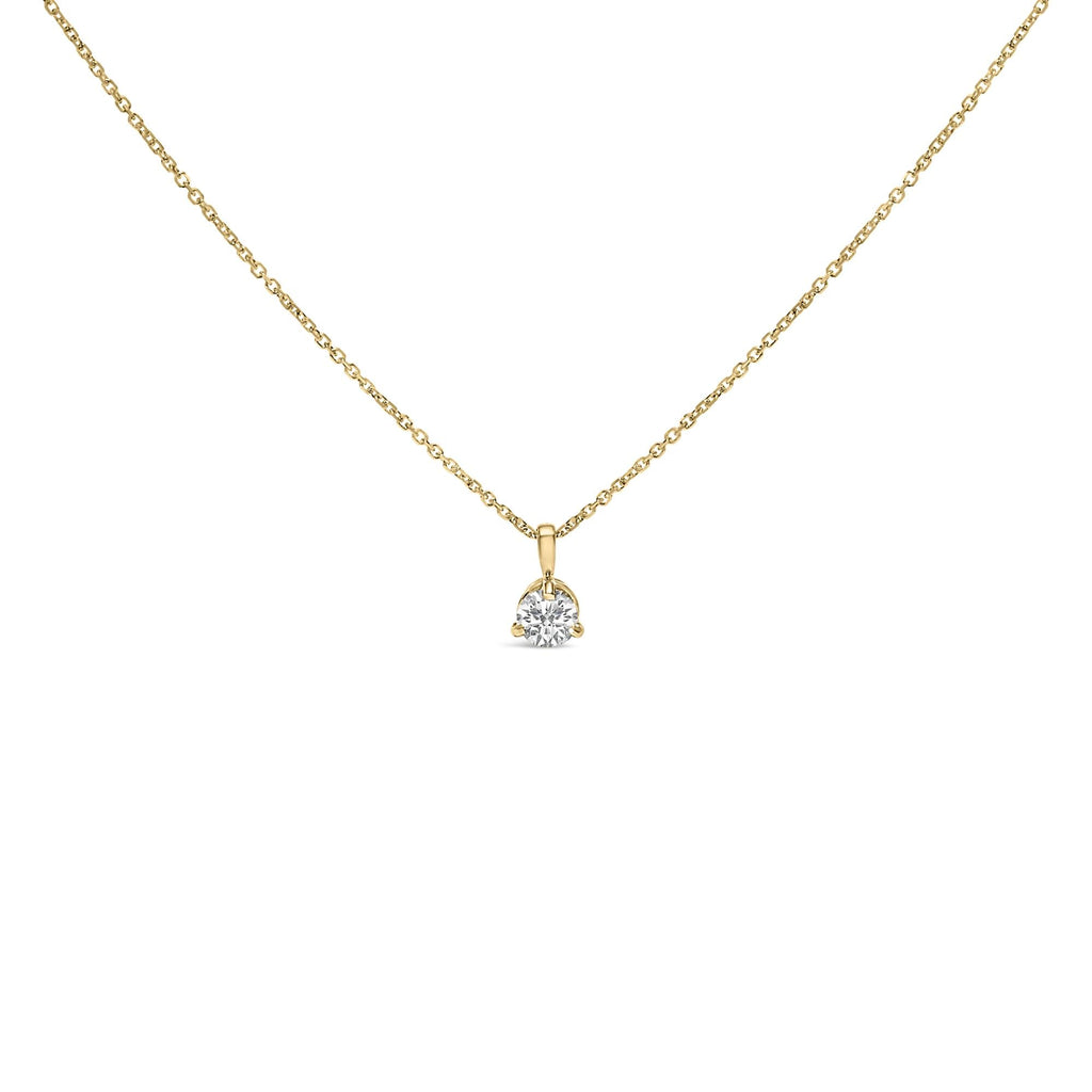 14K Yellow Gold 3/8 Cttw 3 Prong Martini Set Round Diamond Solitaire Pendant Necklace (G-H Color, SI2-I1 Clarity) - 18" Inches-1