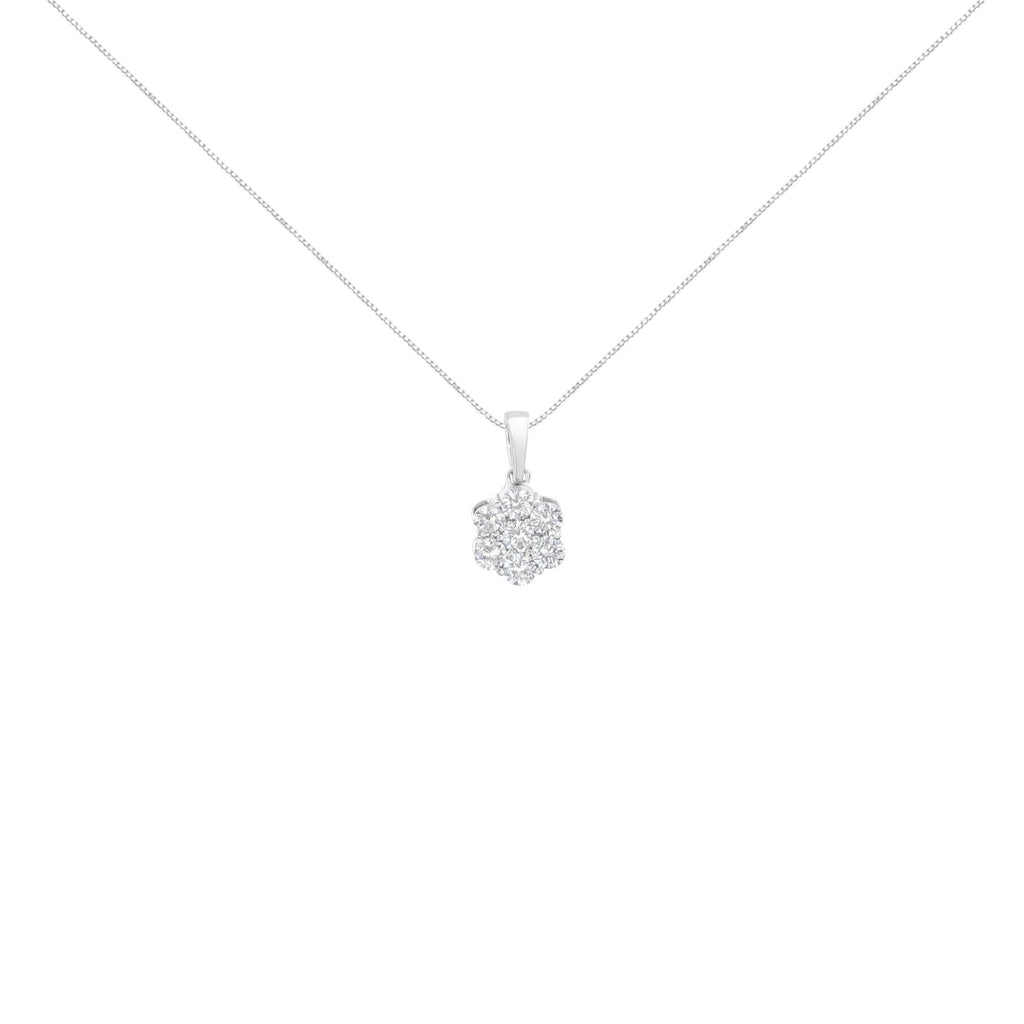 14K White Gold 1 cttw Brilliant Round-Cut Diamond 7 Stone Flower 18" Pendant Necklace (F-G Color, VS1-VS2 Clarity)-1