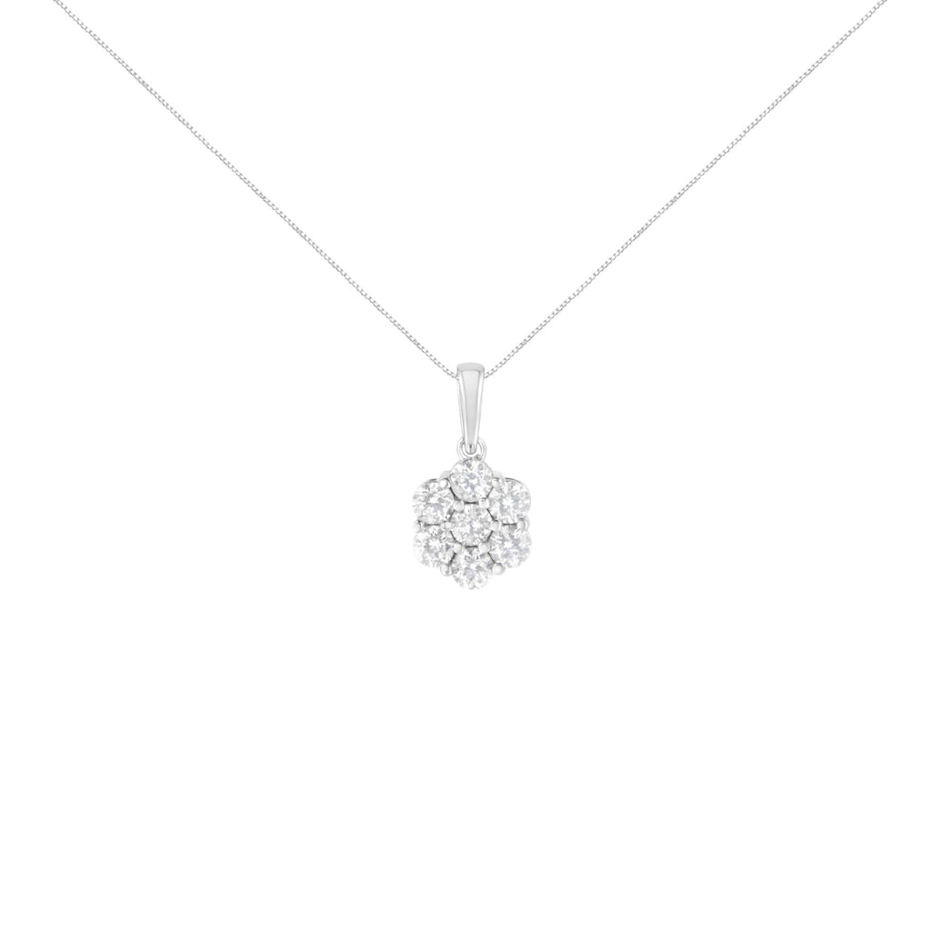 14K White Gold 2.00 Cttw Brilliant Round-Cut Diamond 7 Stone Flower Cluster 18" Pendant Necklace (H-I Color, SI2-I1 Clarity)-1