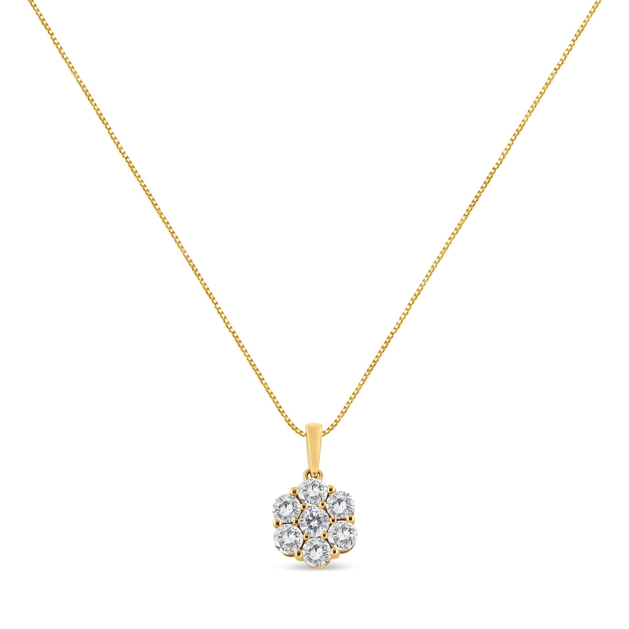 14K Yellow Gold 2.00 Cttw Brilliant Round-Cut Diamond 7 Stone Flower Cluster 18" Pendant Necklace (H-I Color, SI2-I1 Clarity)-1