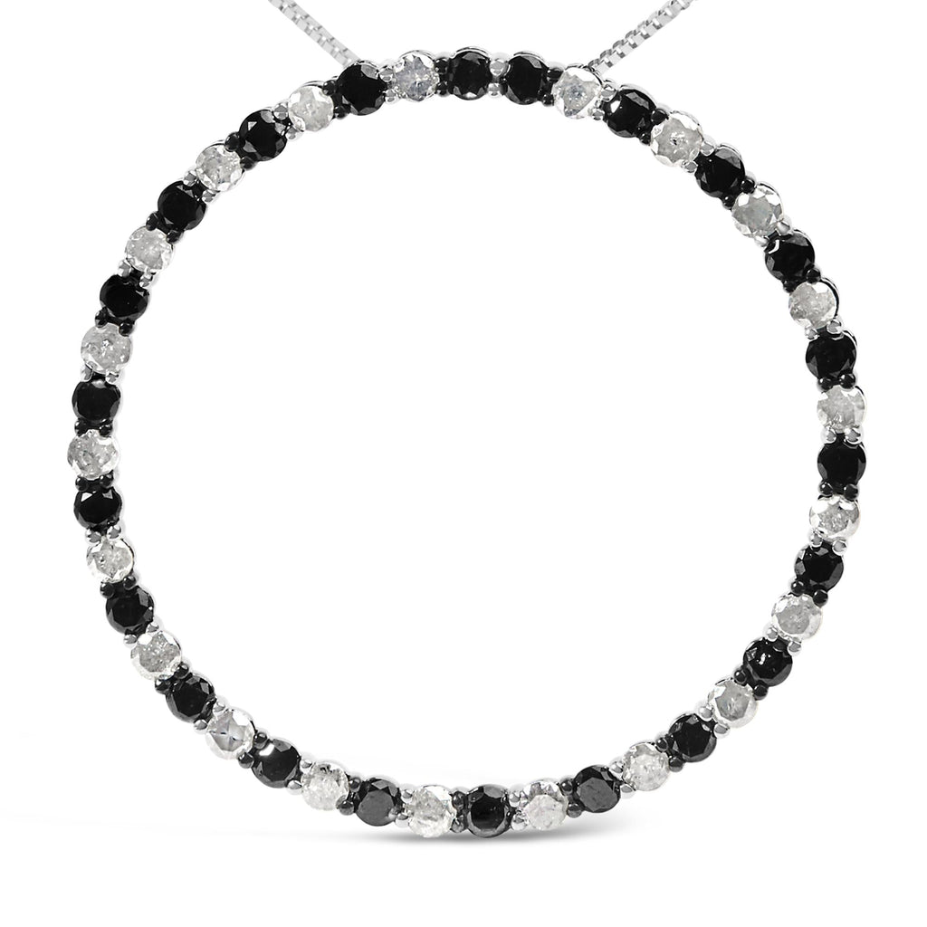 .925 Sterling Silver 3.0 Cttw Alternating Black and White Diamond Open Hoop Circle Pendant Necklace (H-I Color, I3 Clarity) - 18" Inches-1