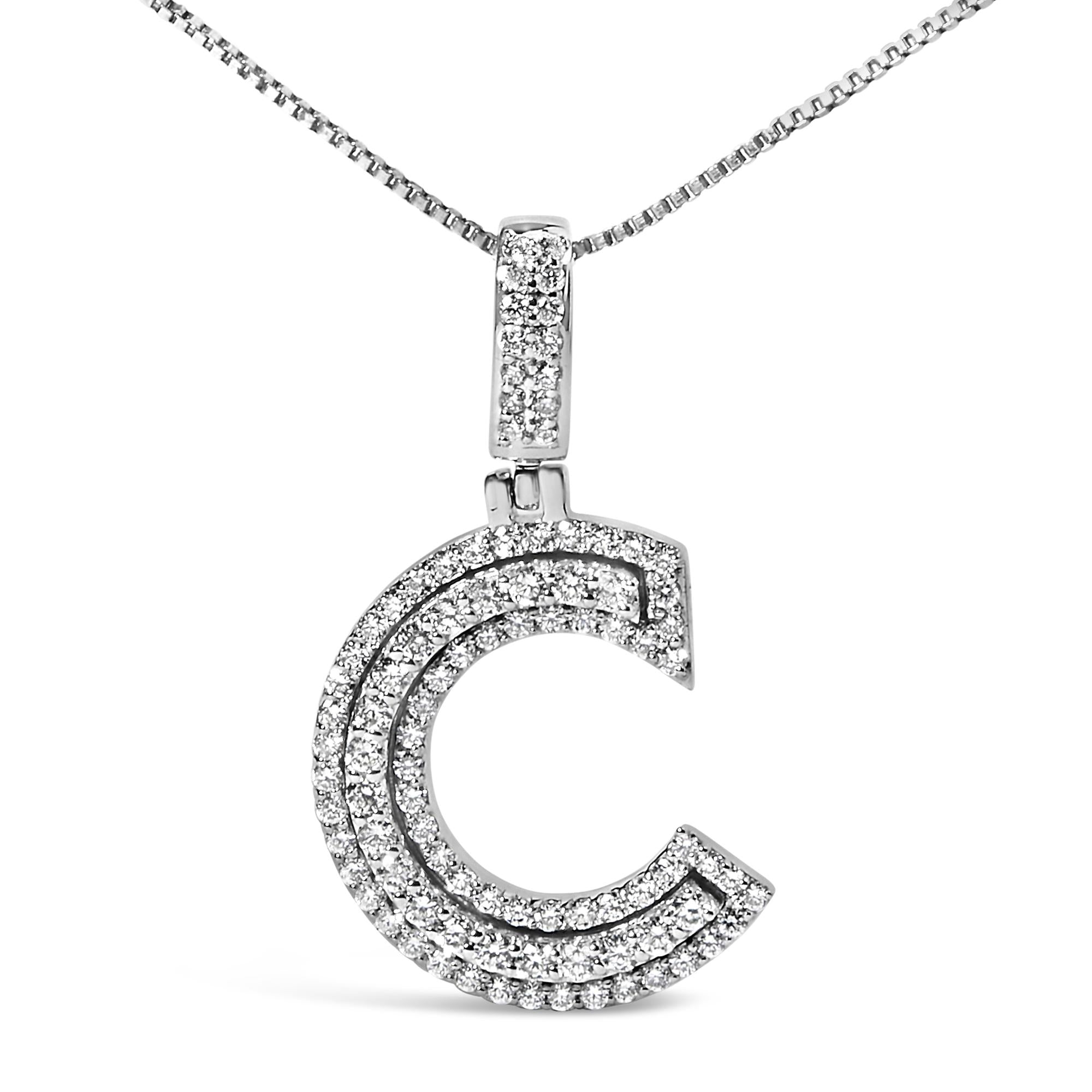 .925 Sterling Silver 4/5 Cttw Round Lab-Grown Diamond "C" Pendant Necklace - 18" (F-G Color, VS2-SI1 Clarity)-1