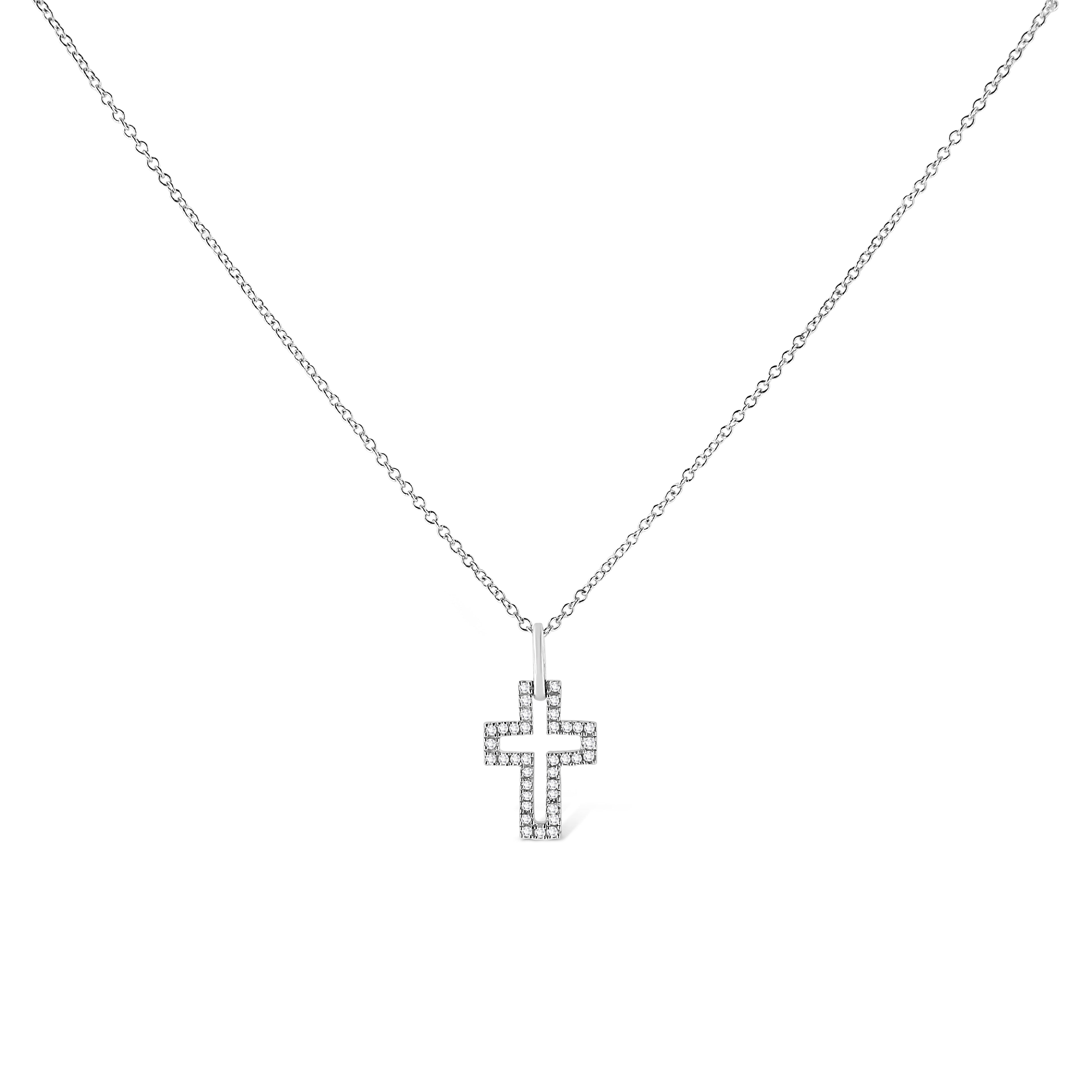 .925 Sterling Silver 1/10 cttw Pave-Set Round-Cut Diamond Open Cross 18" Pendant Necklace (I-J Color, I1-2 Clarity)-1