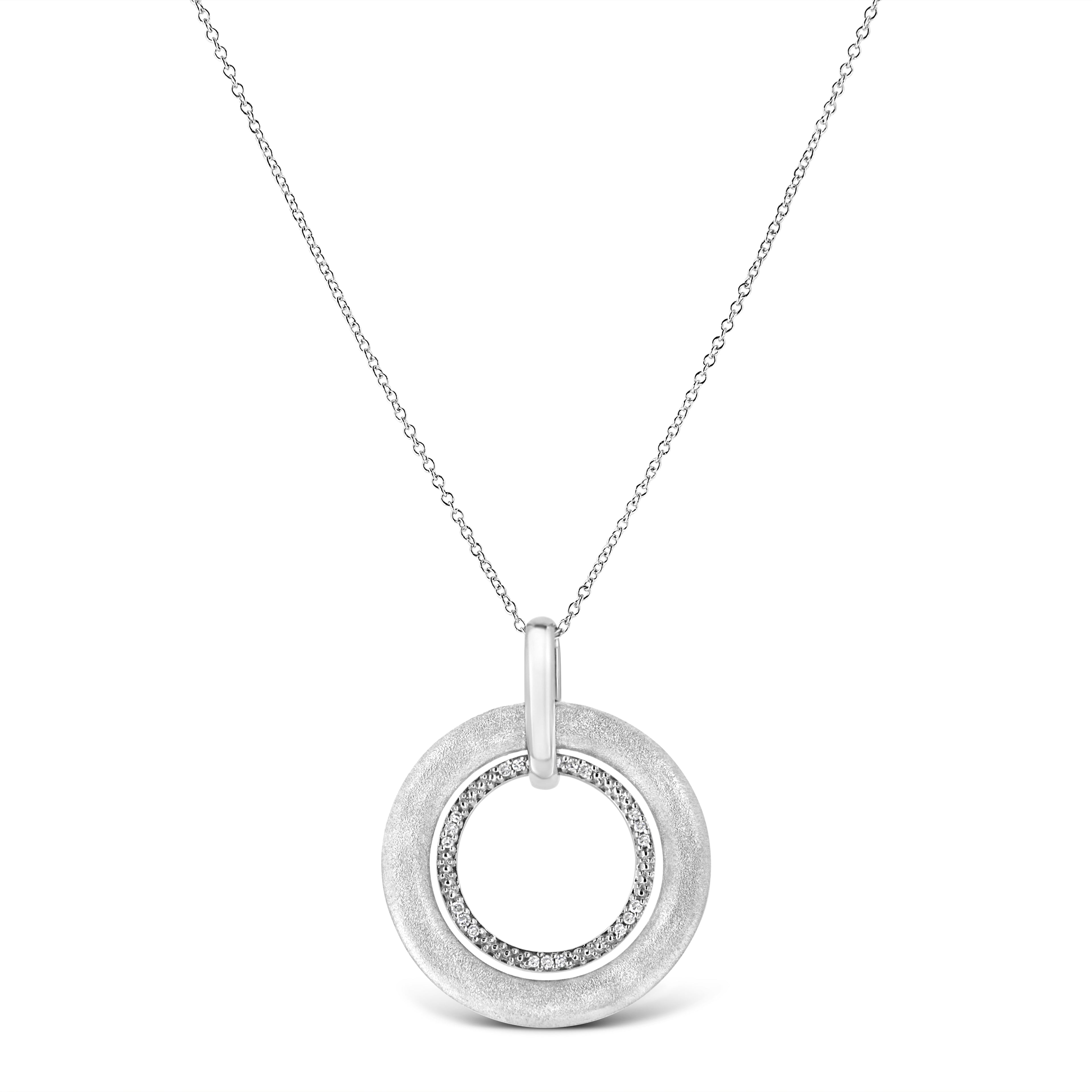.925 Sterling Silver Prong-Set Diamond Accent Satin Finished Double Circle 18" Pendant Necklace (I-J Color, I1-I2 Clarity)-1