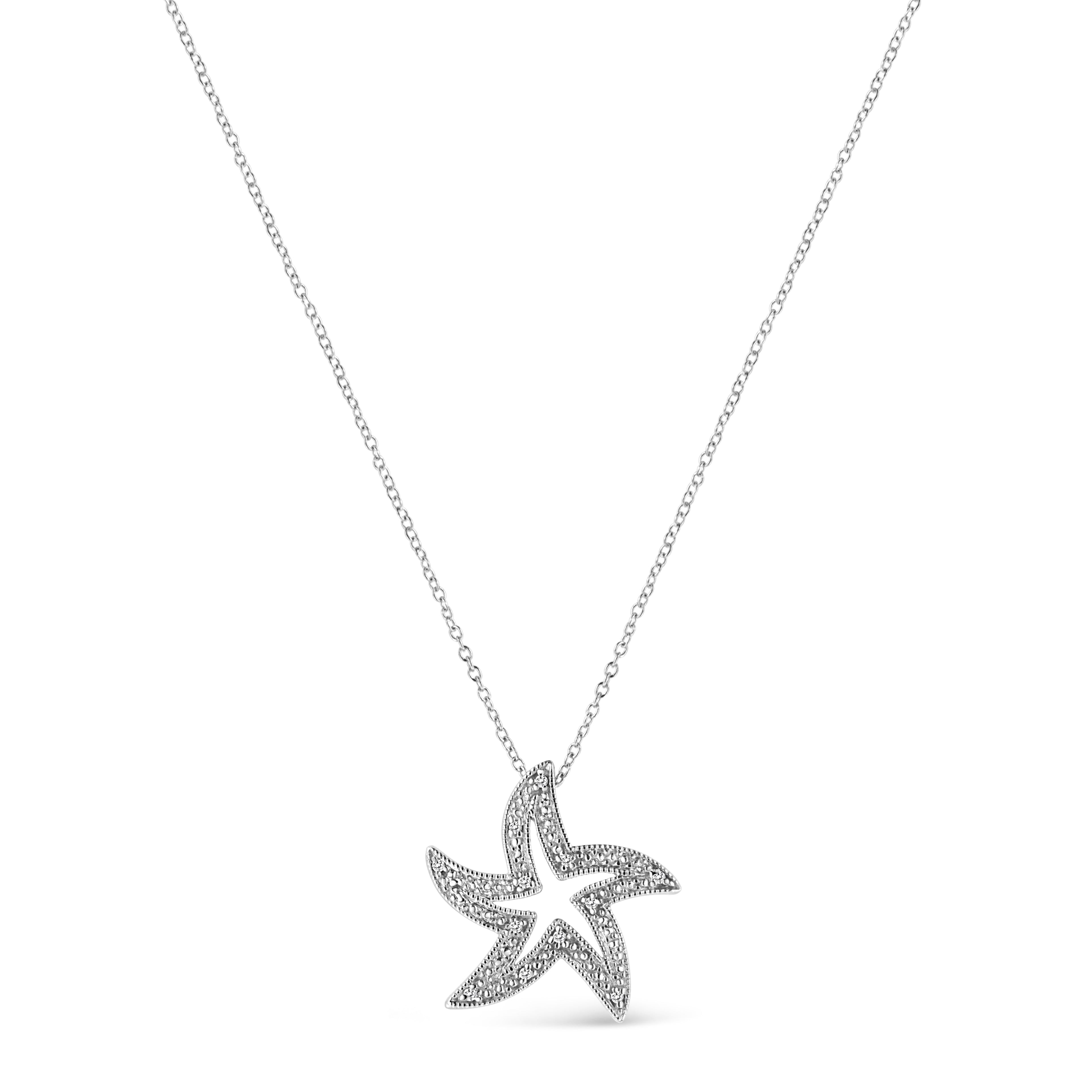 .925 Sterling Silver Prong-Set Diamond Accent Starfish 18" Pendant Necklace (I-J Color, I1-I2 Clarity)-1