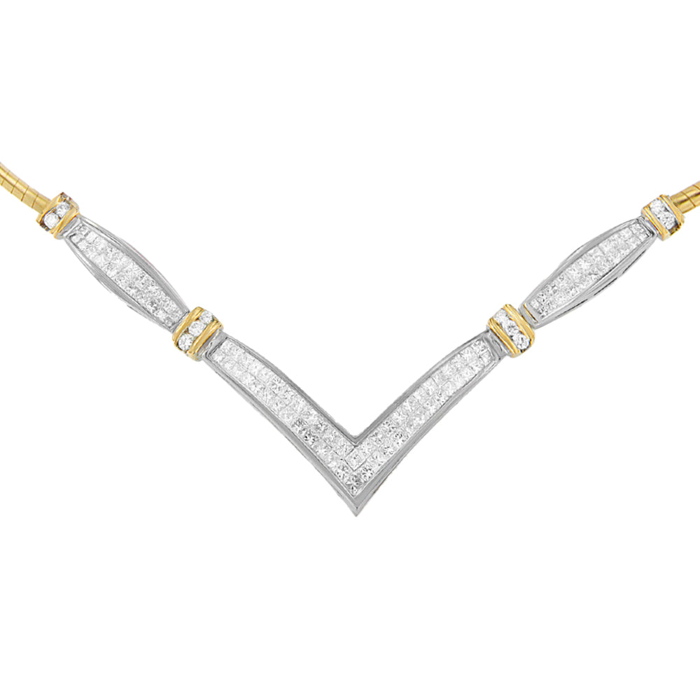 14K Yellow and White Gold 2.00 Cttw Round and Princess-Cut Diamond 'V' Shape Statement Necklace (H-I Color, SI2-I1 Clarity) - 18"-1