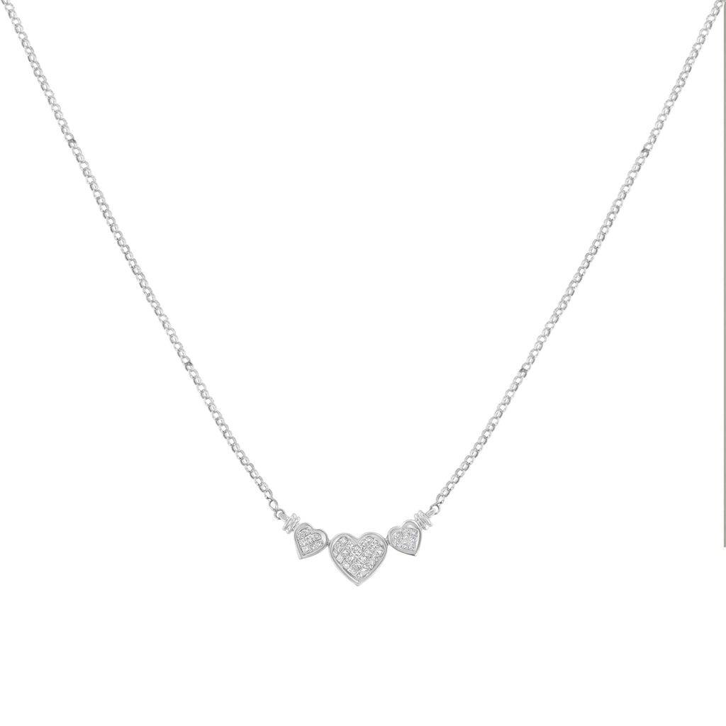 14K White Gold 1.0 Cttw Princess Cut Diamond Three Heart 18" Statement Pendant Necklace (H-I Color, SI2-I1 Clarity)-1