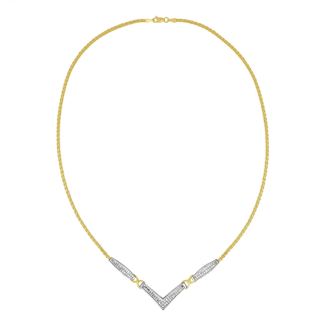 14K Yellow and White Gold 2.0 Cttw Princess Cut Diamond Flared and X-Station V Shaped 18” Franco Chain Statement Necklace (H-I Color, SI2-I1 Clarity)-1