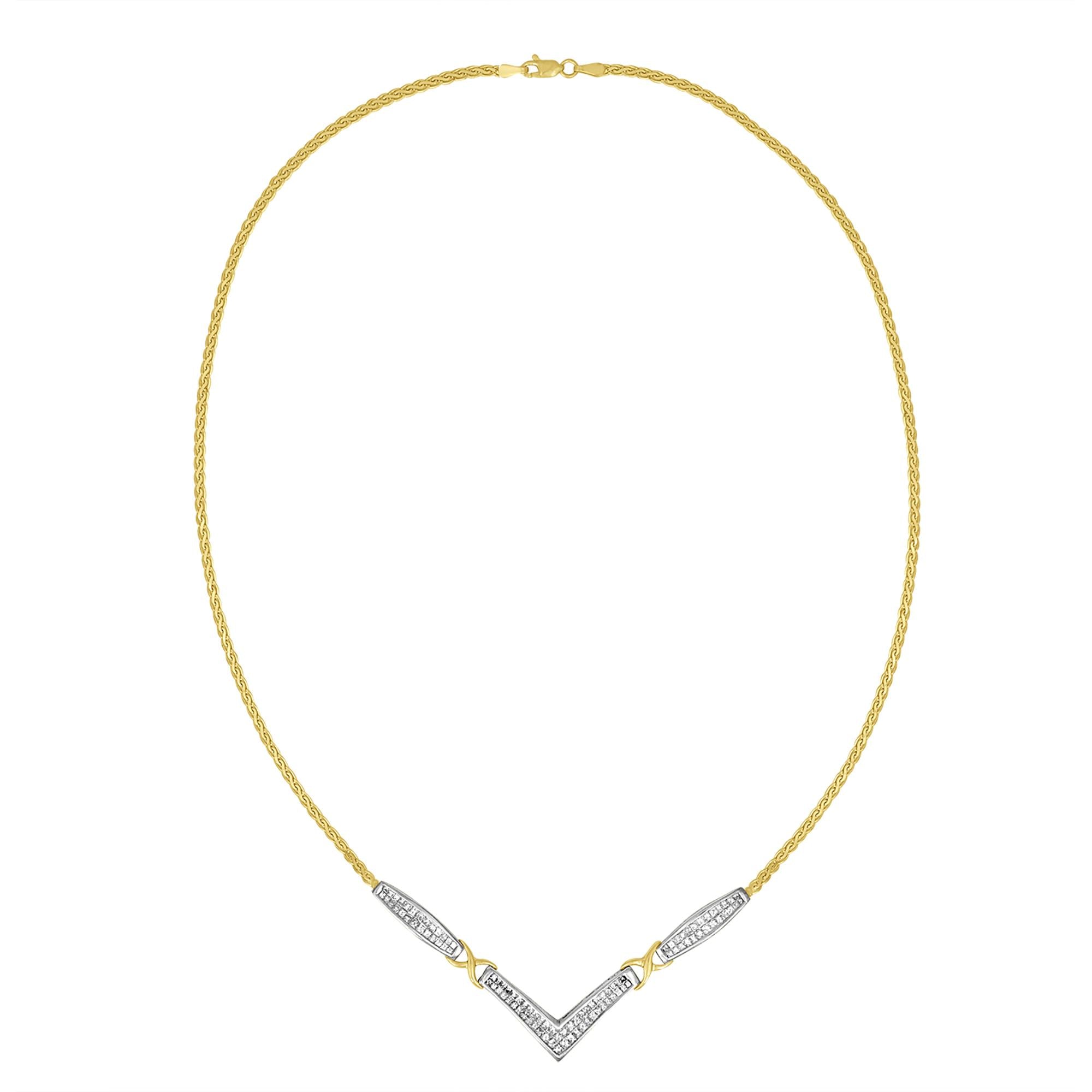 14K Yellow and White Gold 2.0 Cttw Princess Cut Diamond Flared and X-Station V Shaped 18” Franco Chain Statement Necklace (H-I Color, SI2-I1 Clarity)-1