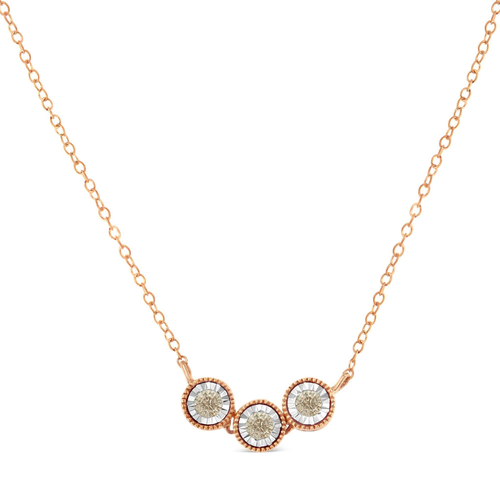 10K Rose and White Gold Plated .925 Sterling Silver 1/4 Cttw Miracle-Set Champagne Diamond Triple Circle 18" Necklace (I2-I3 Clarity)-1
