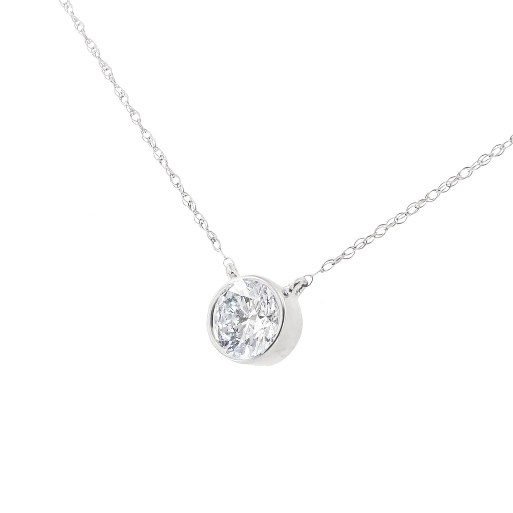 .925 Sterling Silver 1/2 Cttw Diamond Bezel 18" Pendant Necklace (I-J Color, I2-I3 Clarity)-4